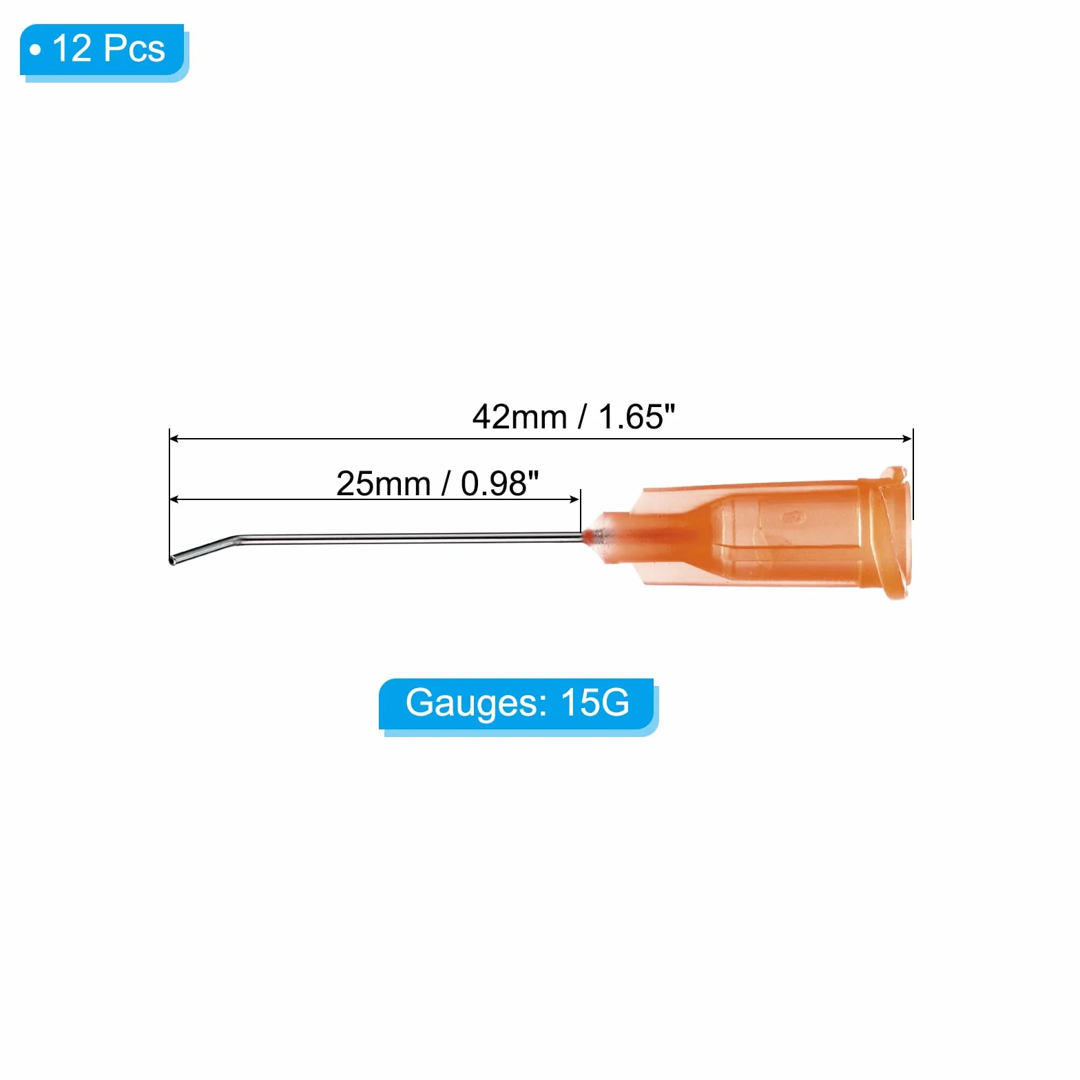 PATIKIL Tępe końcówki do dozowania z zakrzywioną tępą igłą, 12 sztuk, 1 cal, 15 g, przemysłowa igła do dozowania płynnego tuszu, kleju, bursztynu