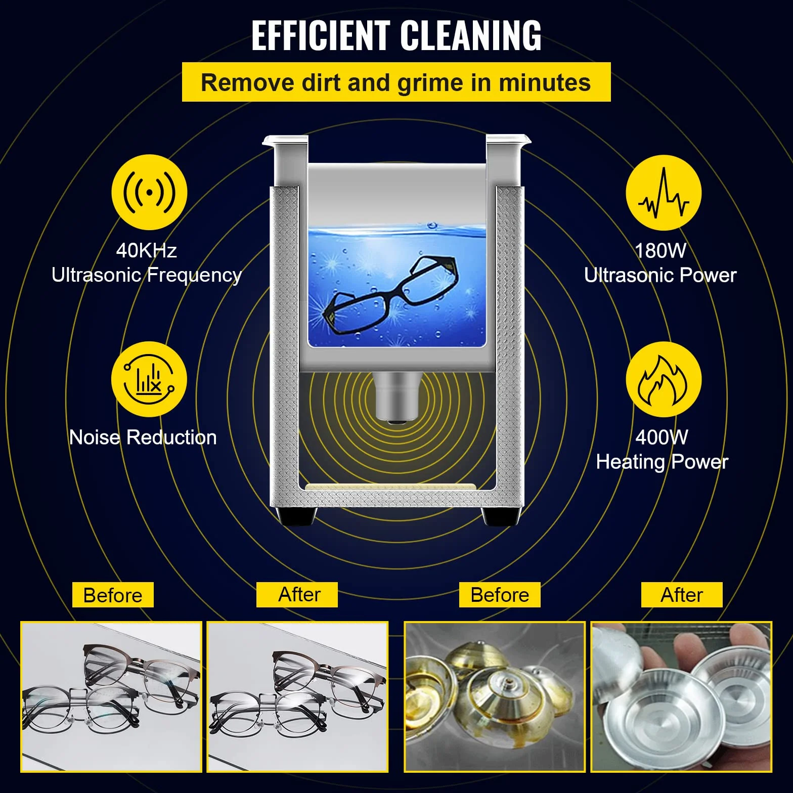 VEVOR Ulepszony środek czyszczący ultradźwiękowy 6 l (grzejnik ultradźwiękowy 200 W 180 W) Cyfrowy laboratoryjny ultradźwiękowy odkurzacz części z zegarem do czyszczenia narzędzi jubilerskich