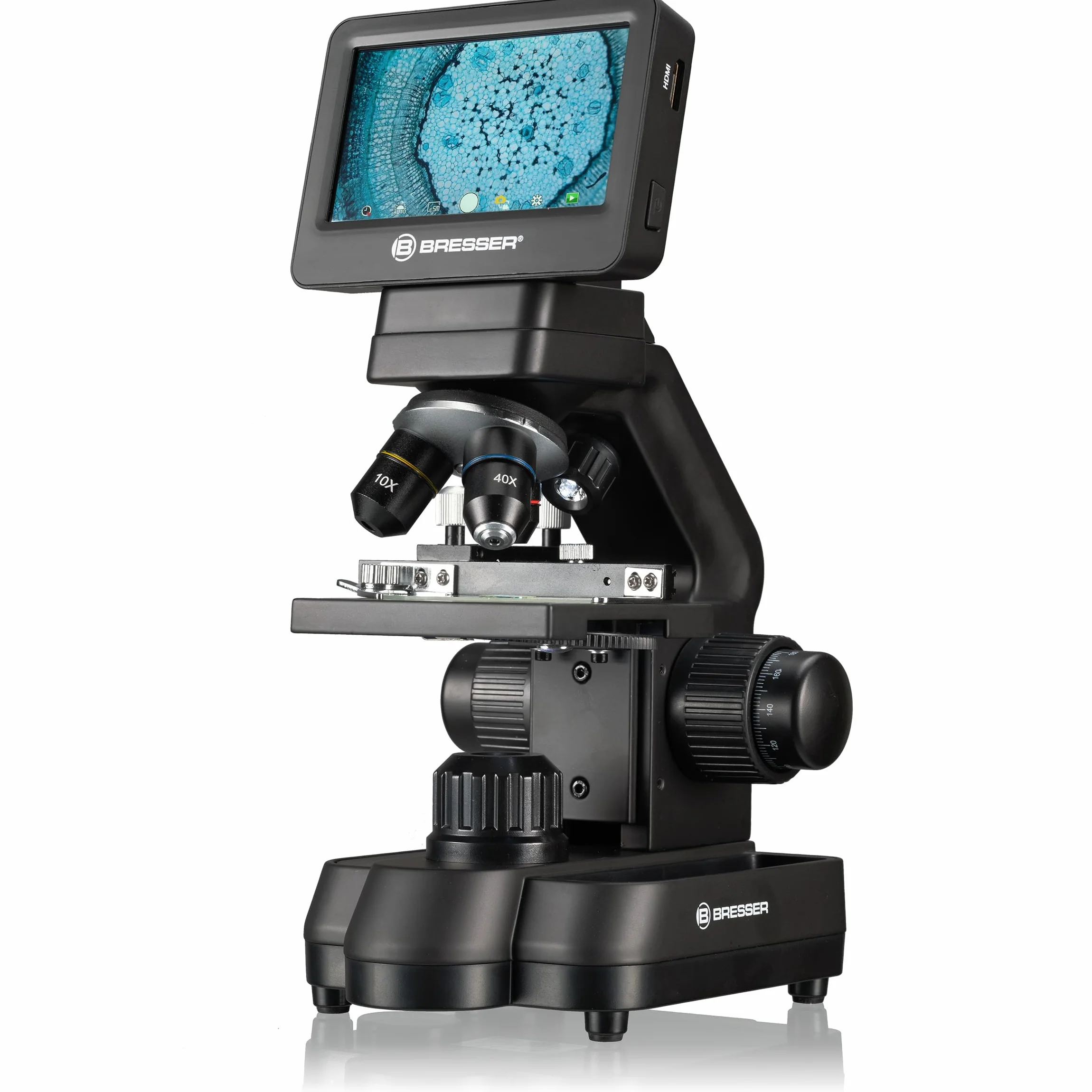 Bresser Mikroskop Biolux Touch 5 MP LCD mikroskop do szkoły i hobby z mechanicznym stołem krzyżowym, HDMI, USB, złączem SD