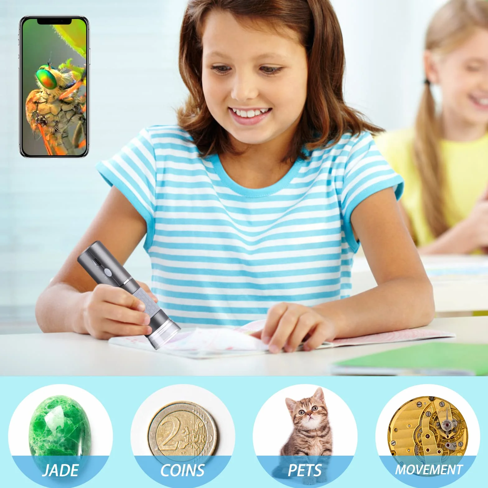 HD 4K 3840 x 2160P WiFi Cyfrowy Mikroskop do iPhone, Android, Windows i Mac - Bezprzewodowy, Przenośny z Podstawką dla Dorosłych i Dzieci