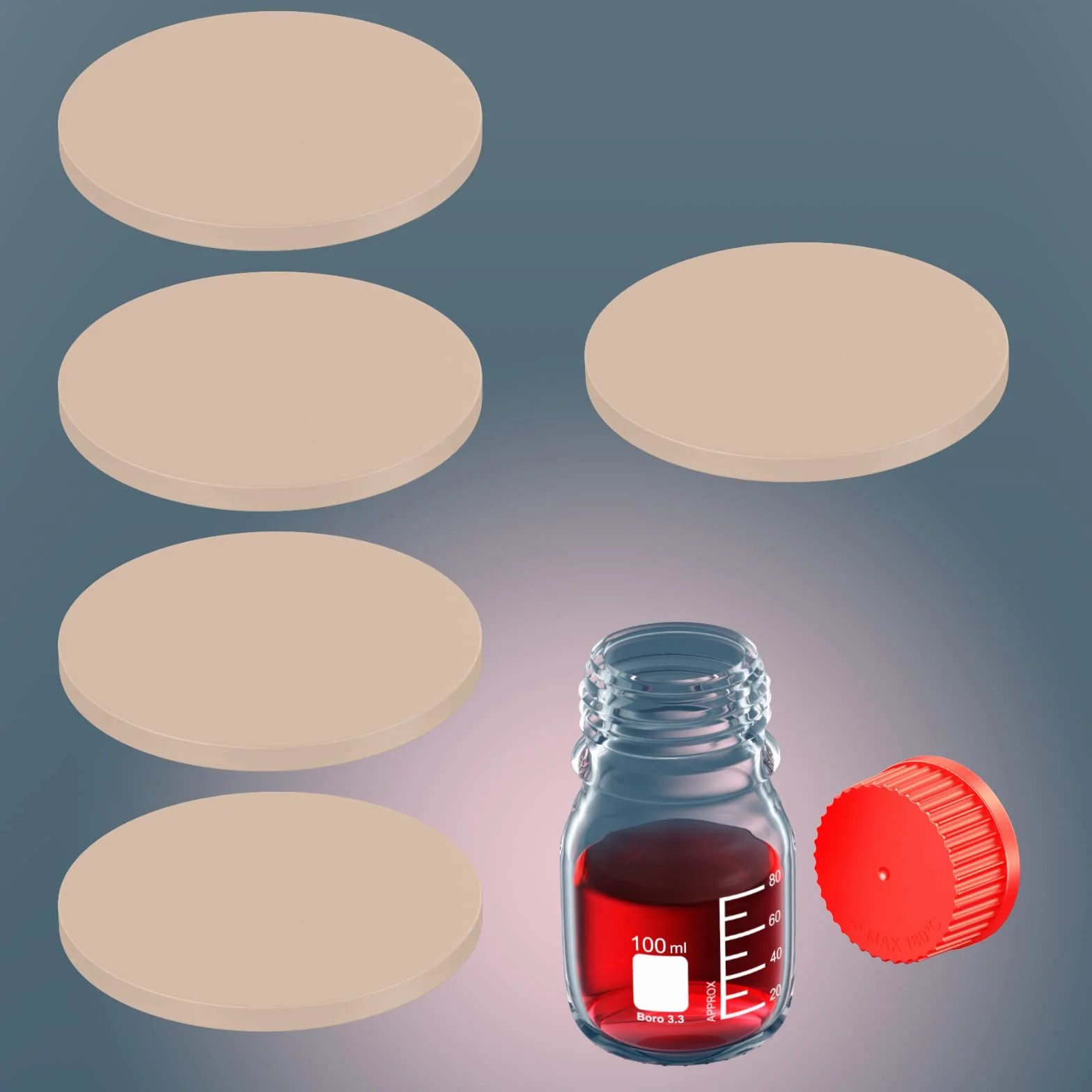 PTFE vs. Silikon Septa dla GL45 Open Top PBT śrubowy zatyczki, Śr. zewn.: 43mm, 5 sztuk (GL45 PTFE vs. Silikon Septa)