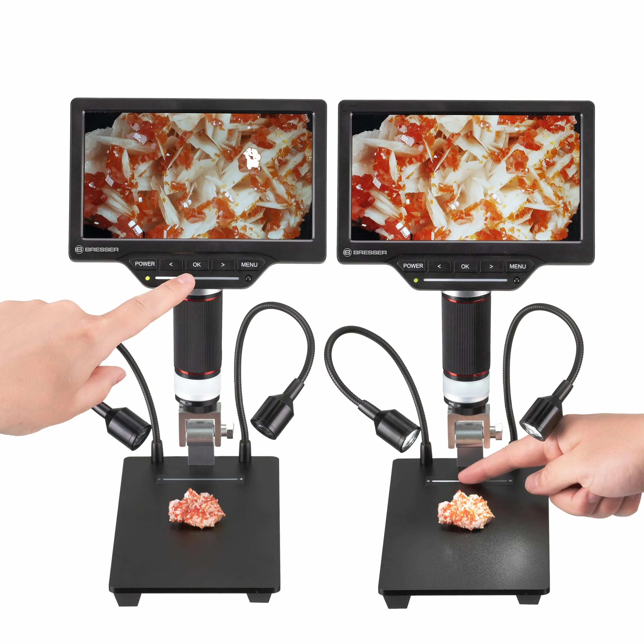 Bresser Cyfrowy mikroskop 2 l z regulowanym oświetleniem, Wi-Fi, kolorowy ekran LCD o wysokiej rozdzielczości 17,8 cm (7"), funkcja nagrywania wideo i zdjęć 1080p