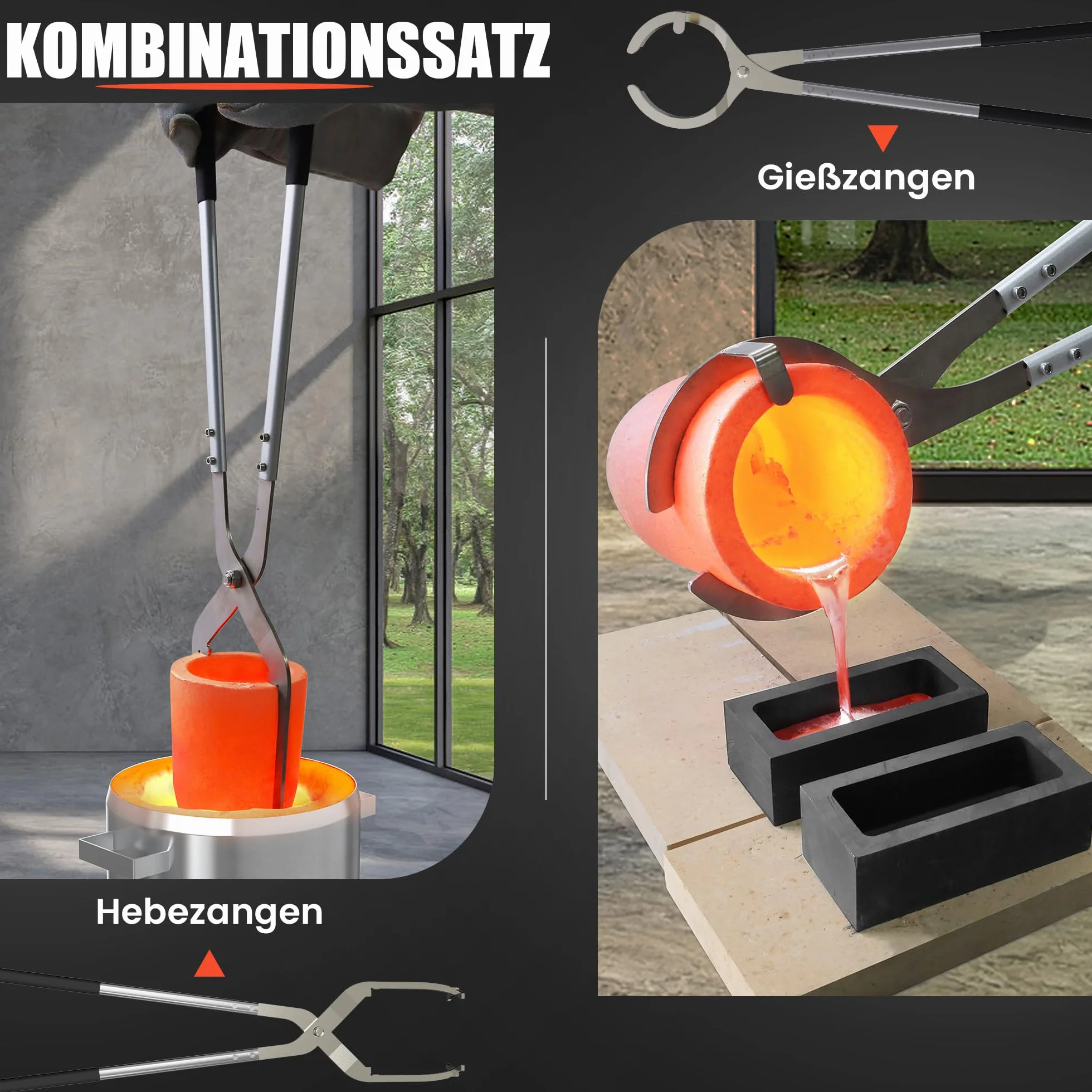 Zestaw szczypiec do tygla z 2 tyglem grafitowym do wytapiania metalu, tygiel do topienia metalu, szczypce do podnoszenia i odlewania do narzędzi odlewniczych do metalu (3 kg - 390 ml)
