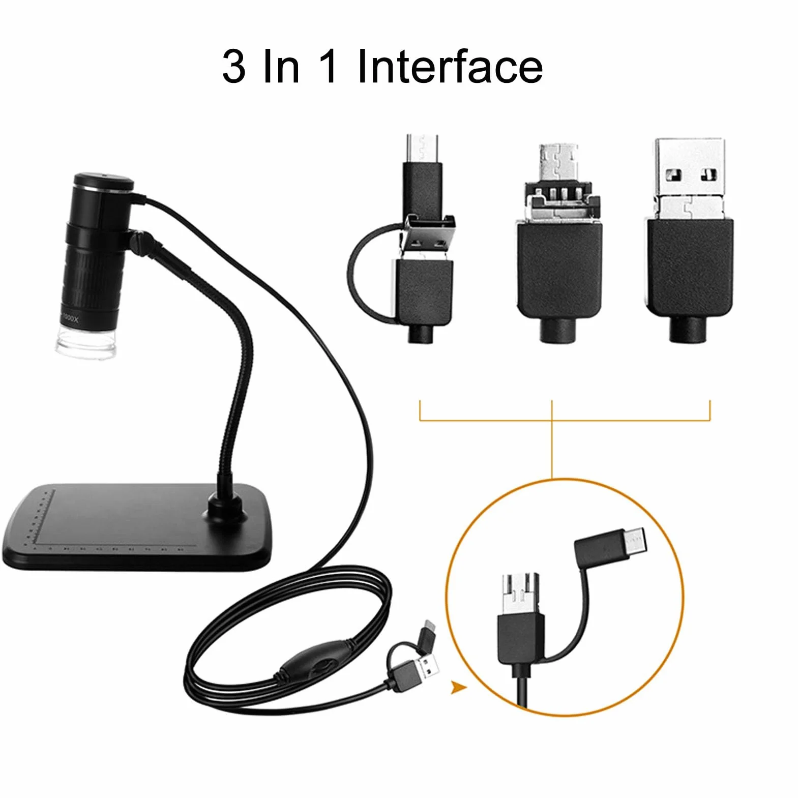 Bezprzewodowy Mikroskop Cyfrowy, 50-1000X 1080P Przenośna Kamera Mikroskopowa WiFi USB z 8 Diodami LED Lupa Kamera Mikroskopowa do Smartfona, Tabletu, Komputera