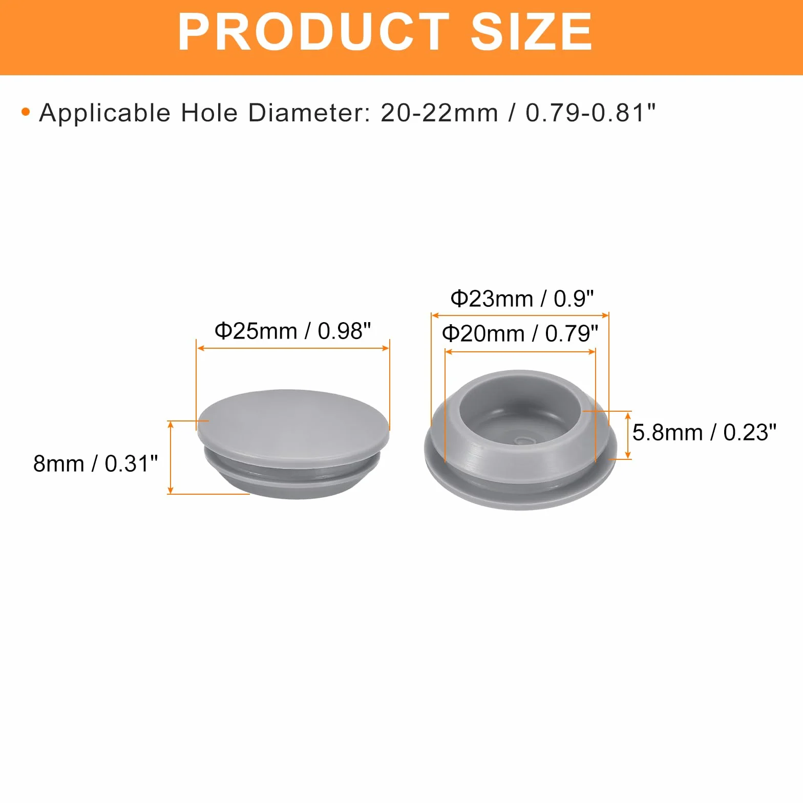 QUARKZMAN 8 sztuk zatyczek silikonowych, okrągłe gumowe zatyczki do zatrzasków w otworach 20-22 mm, wodoszczelne zatyczki do metalowych rur, zaślepki do mebli, szare