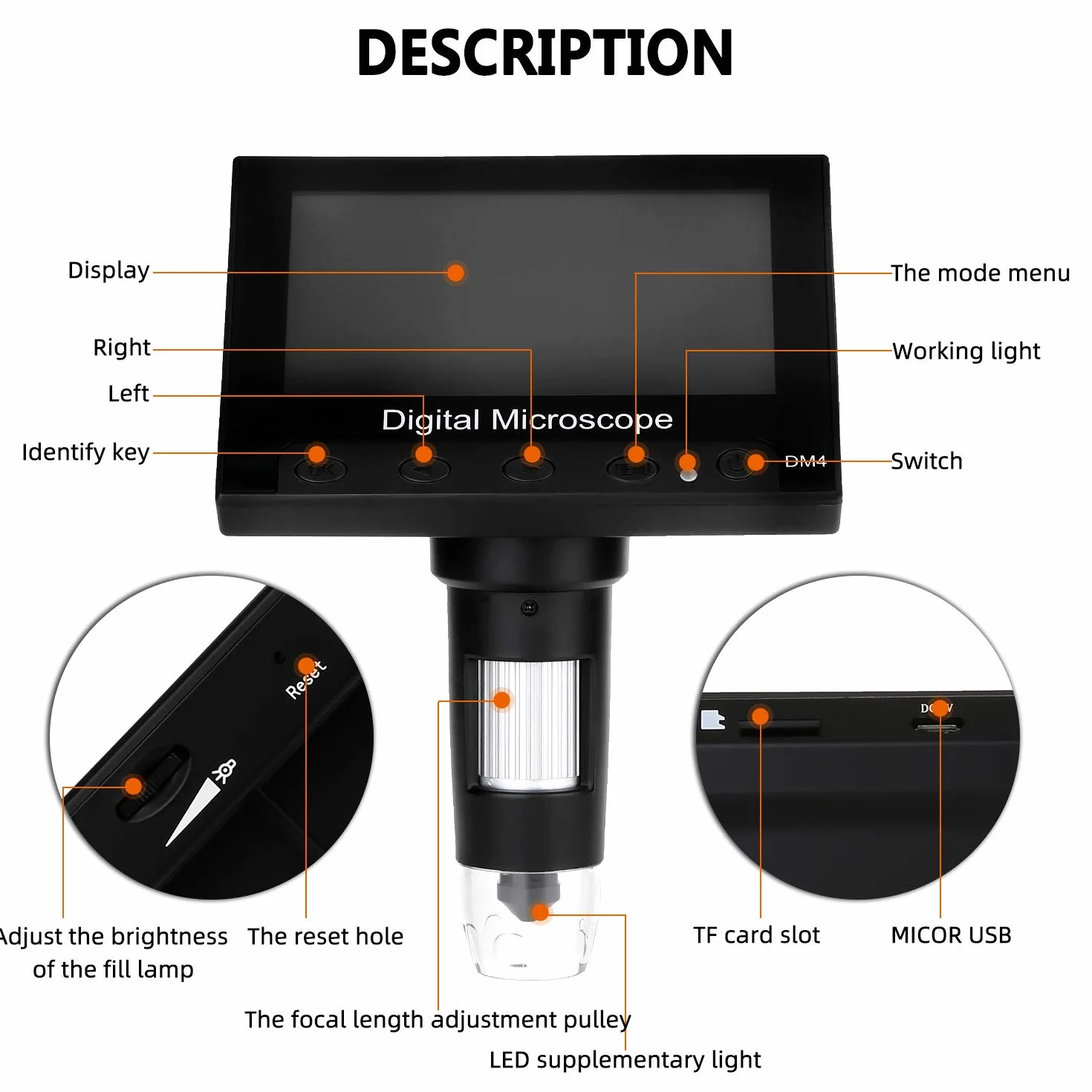 WADEO Mikroskop Elektroniczny z Wyświetlaczem LCD 10,9 cm, 1000-krotne Powiększenie, Lupa Wideo USB z 8 Regulowanymi Diodami LED, Metalowy Statyw dla Hobbystów i Profesjonalistów