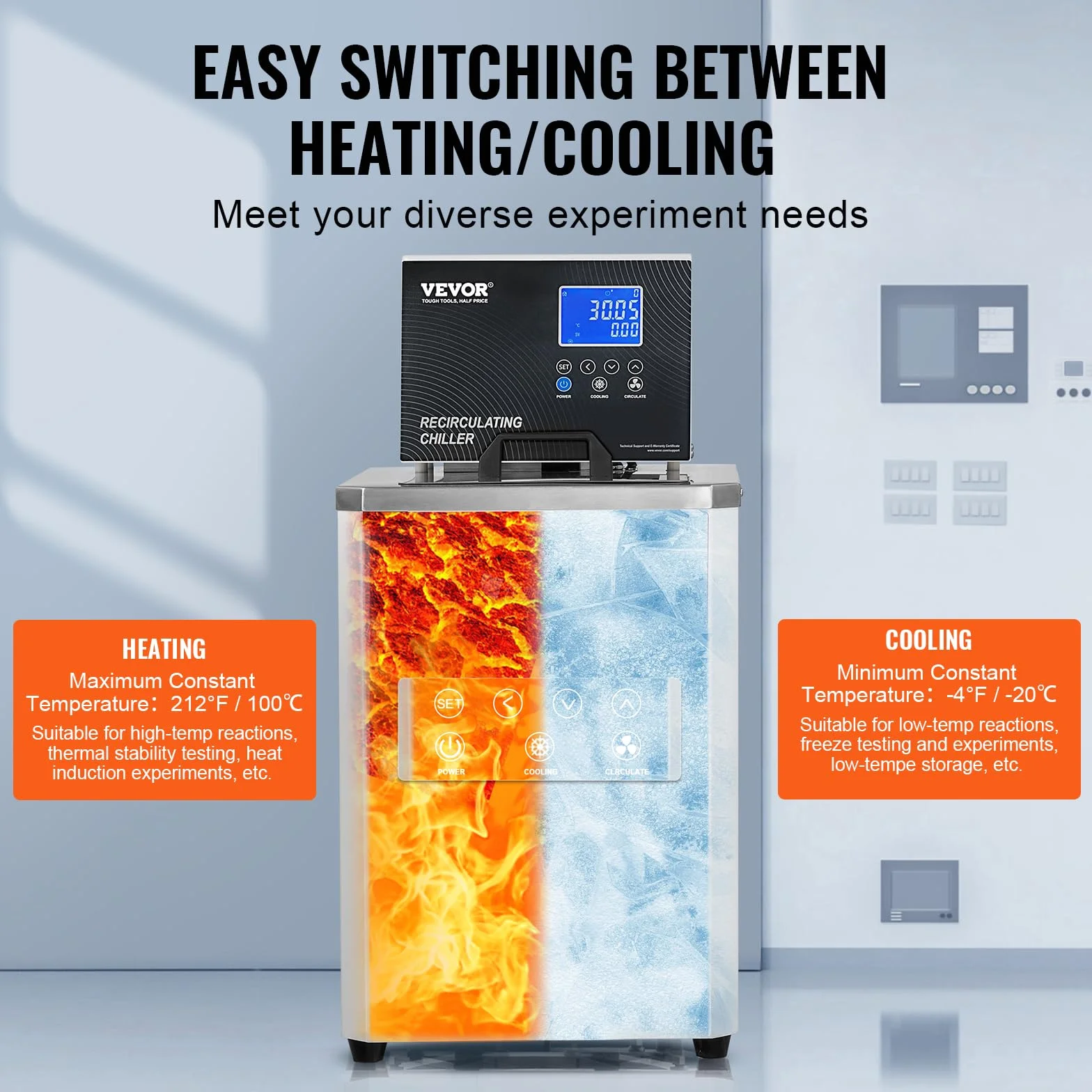 VEVOR Chłodnica laboratoryjna 6L ze stali nierdzewnej laboratoryjna pompa cyrkulacyjna -20~100 ° C chłodzony wodą cyrkulacyjny wyświetlacz LCD do biotechnologii, analizy chemiczne