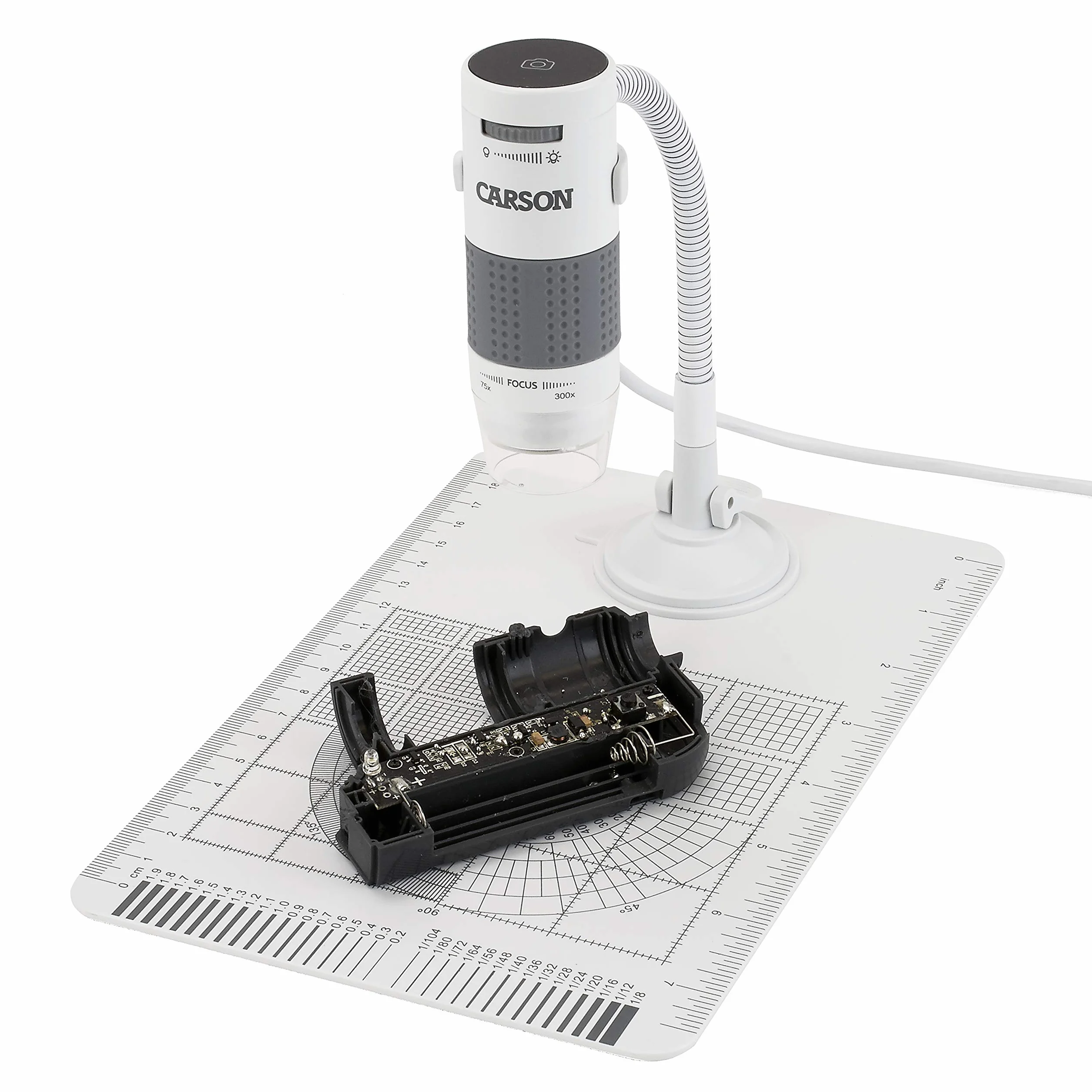 Carson MM-840 eFlex LED cyfrowy mikroskop USB z elastyczną podstawką i podstawą 75x/300x (oparty na monitorze 21″)