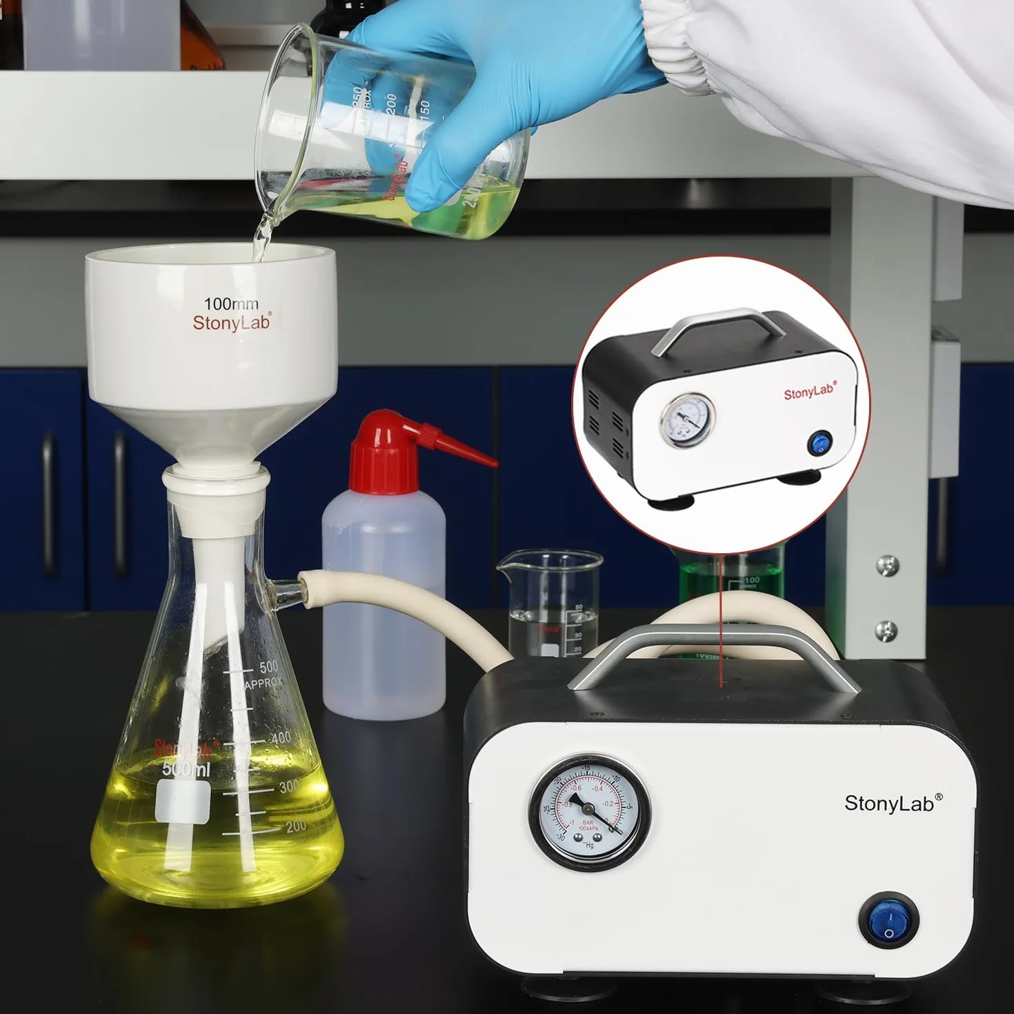 stonylab Membranowa pompa próżniowa, kompaktowa bezolejowa pompa próżniowa o natężeniu przepływu 30 l/min, pompa próżniowa do pracy w laboratorium destylacji filtracji, 110-220 V