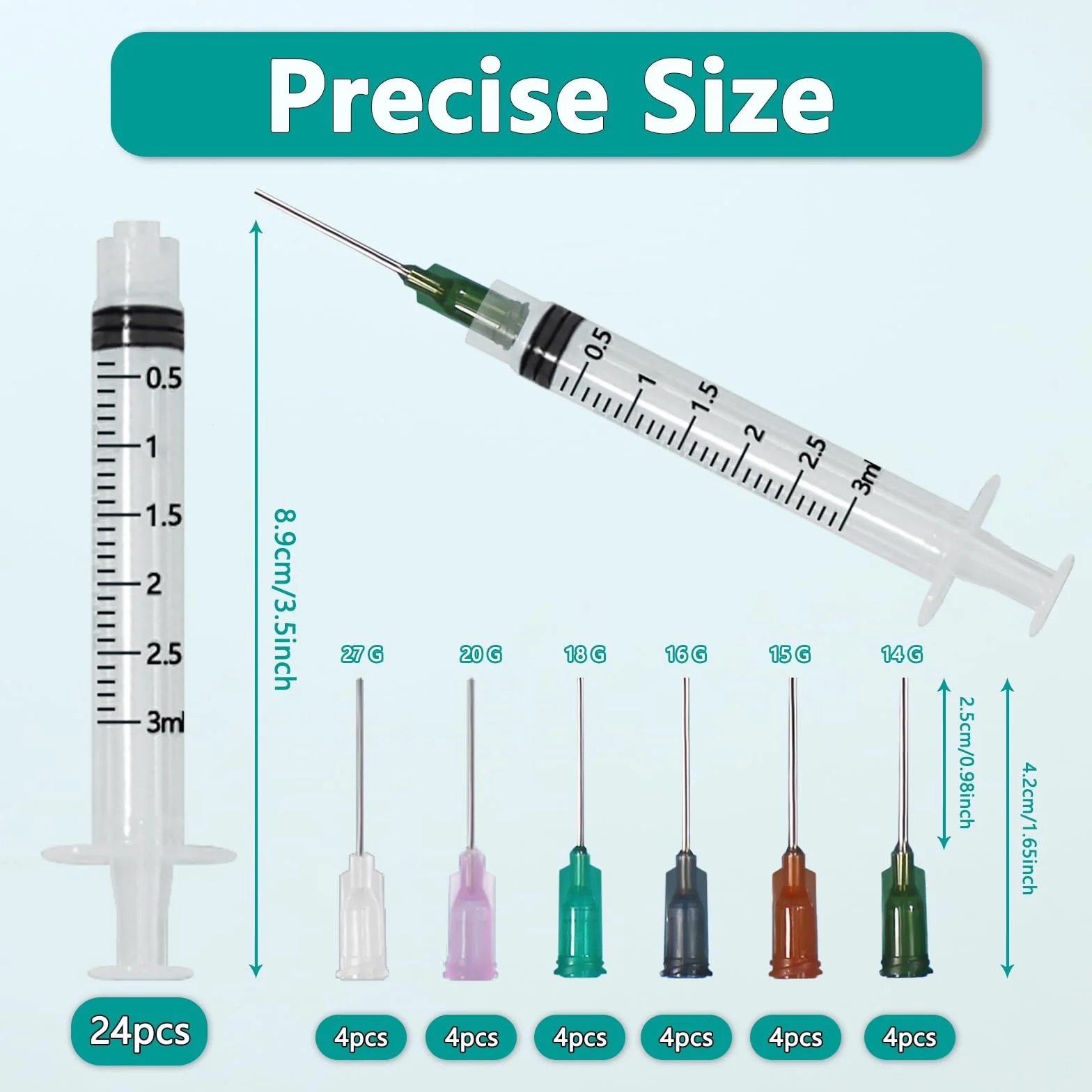 Strzykawka z tępą końcówką igły, 3 ml, 24 sztuki, plastikowa strzykawka z tępą końcówką, jednorazowe strzykawki z igłą, rozmiary do laboratorium, zastosowań przemysłowych
