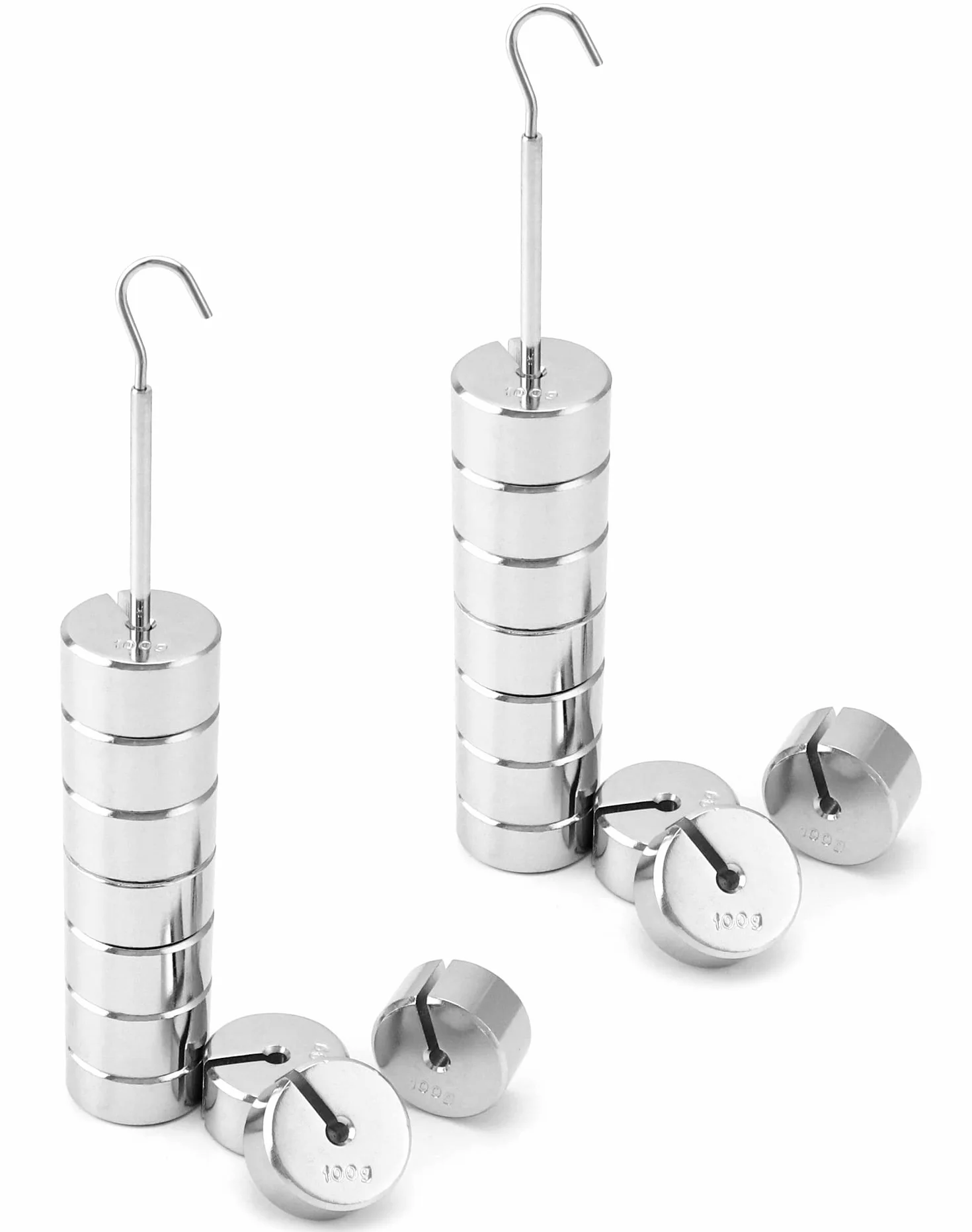 Laboratoryjny zestaw masy szczelinowej, 2 zestawy chromowanych metalowych obciążników szczelinowych, jeden zestaw - łącznie 1000 g - zawiera 9 obciążników i jeden wieszak (2 zestawy)