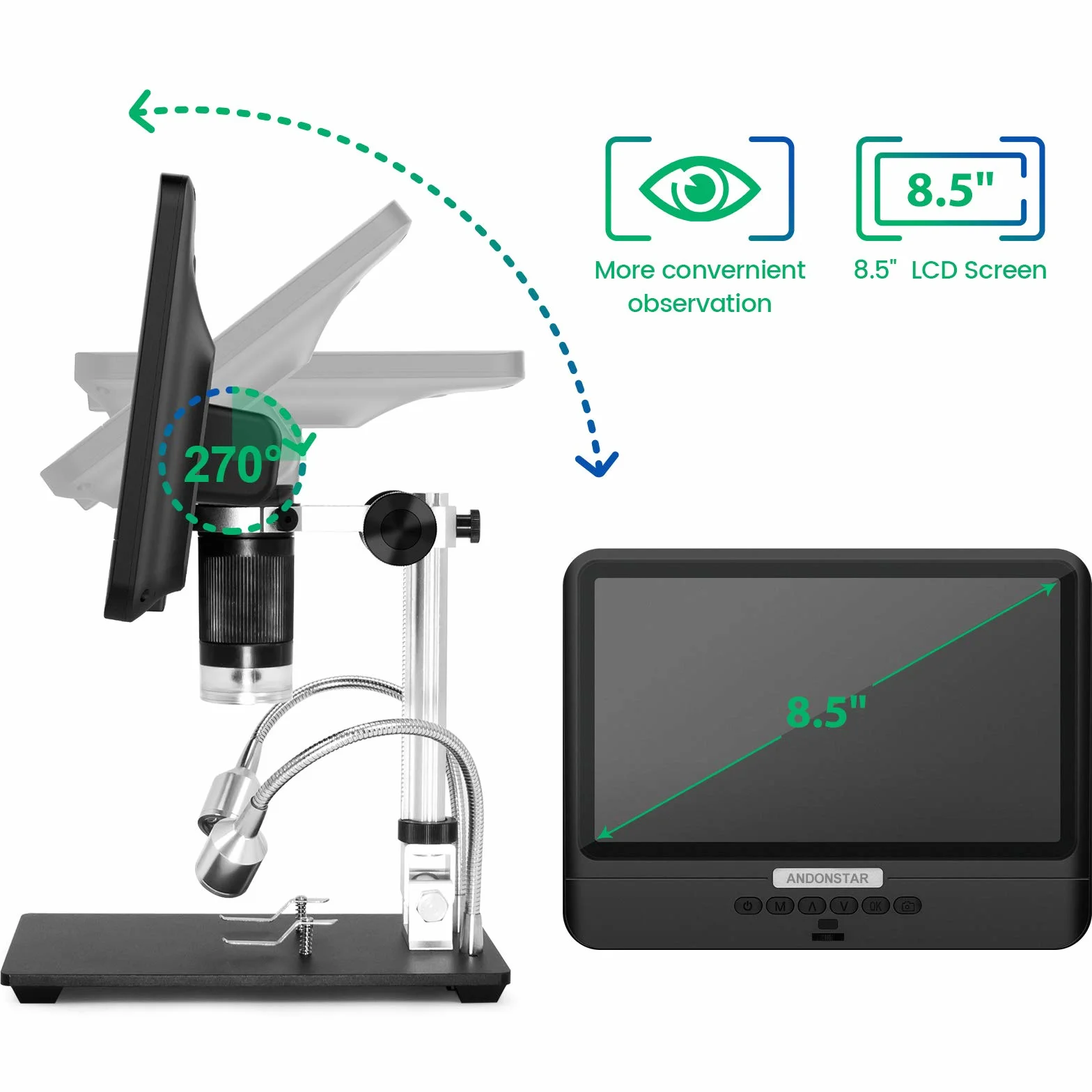 Andonstar AD208 mikroskop monetowy z 8,5-calowym ekranem 260X LCD Lab ręczny mikroskopy cyfrowe USB do naprawy PCB kolekcja monet lutowniczych