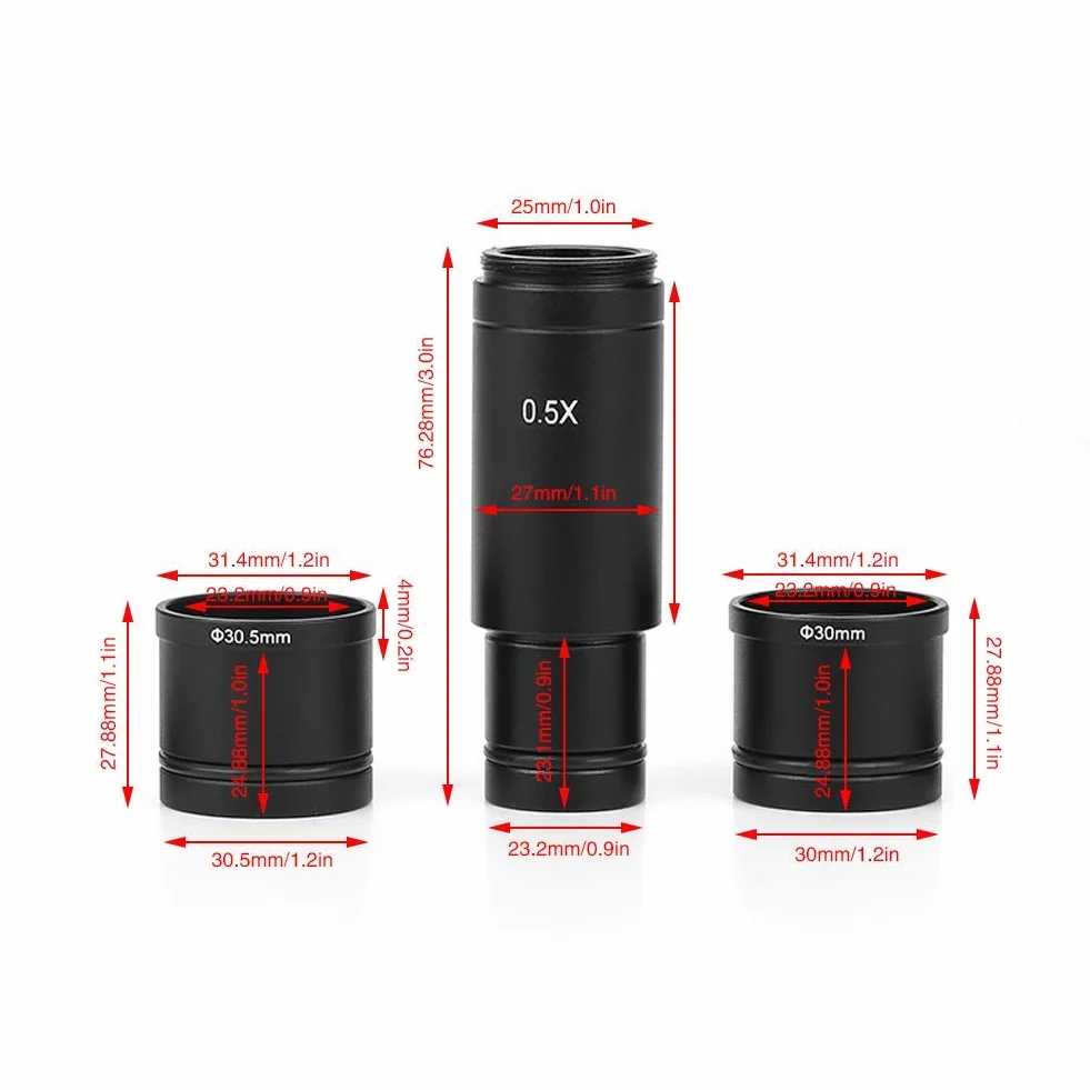 Adapter do mikroskopu 0,5 × zestaw adapterów obiektywu z mocowaniem C, porty 23,2 mm, 30 mm i 30,5 mm do kamery CCD i okularu cyfrowego