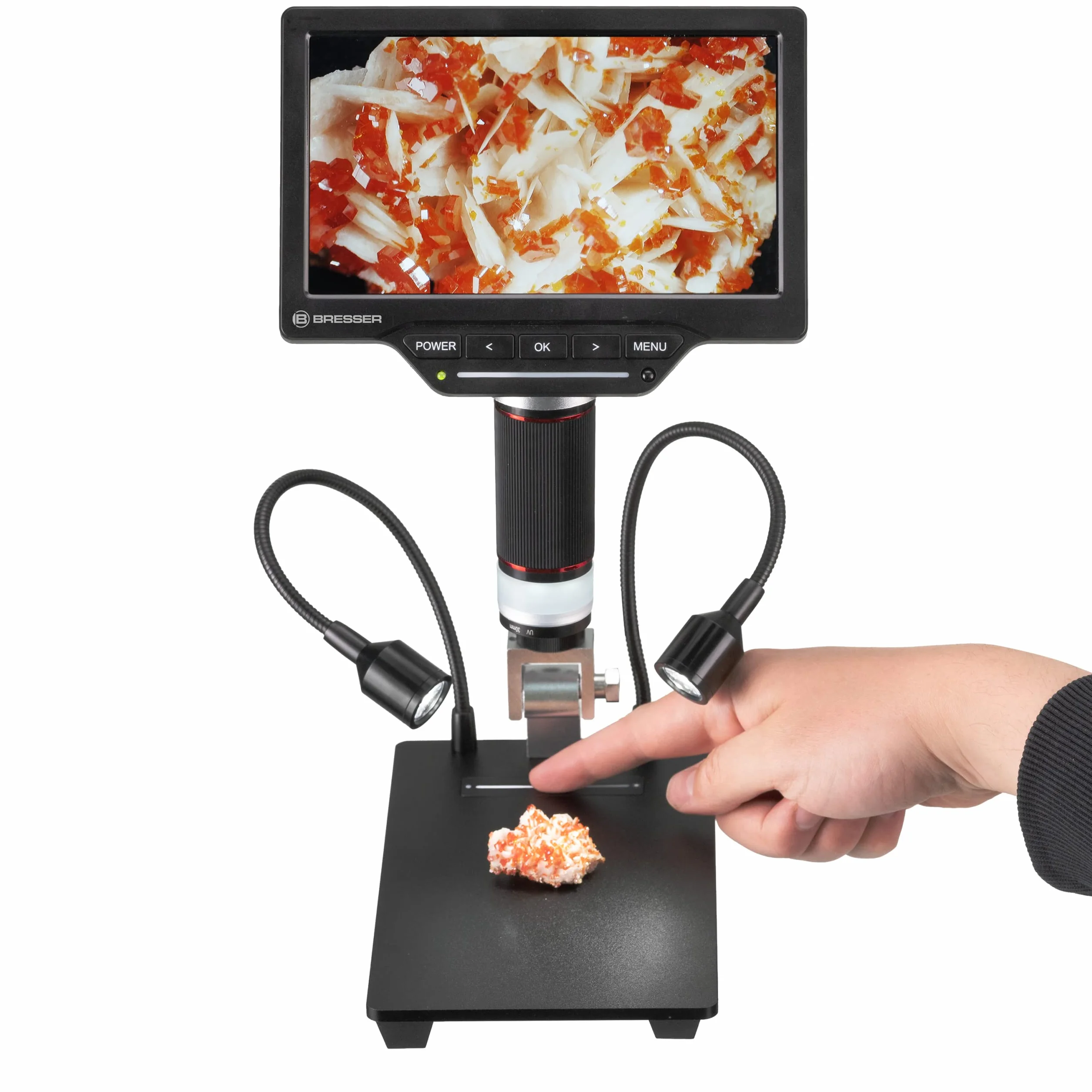 Bresser Cyfrowy mikroskop 2 l z regulowanym oświetleniem, Wi-Fi, kolorowy ekran LCD o wysokiej rozdzielczości 17,8 cm (7"), funkcja nagrywania wideo i zdjęć 1080p
