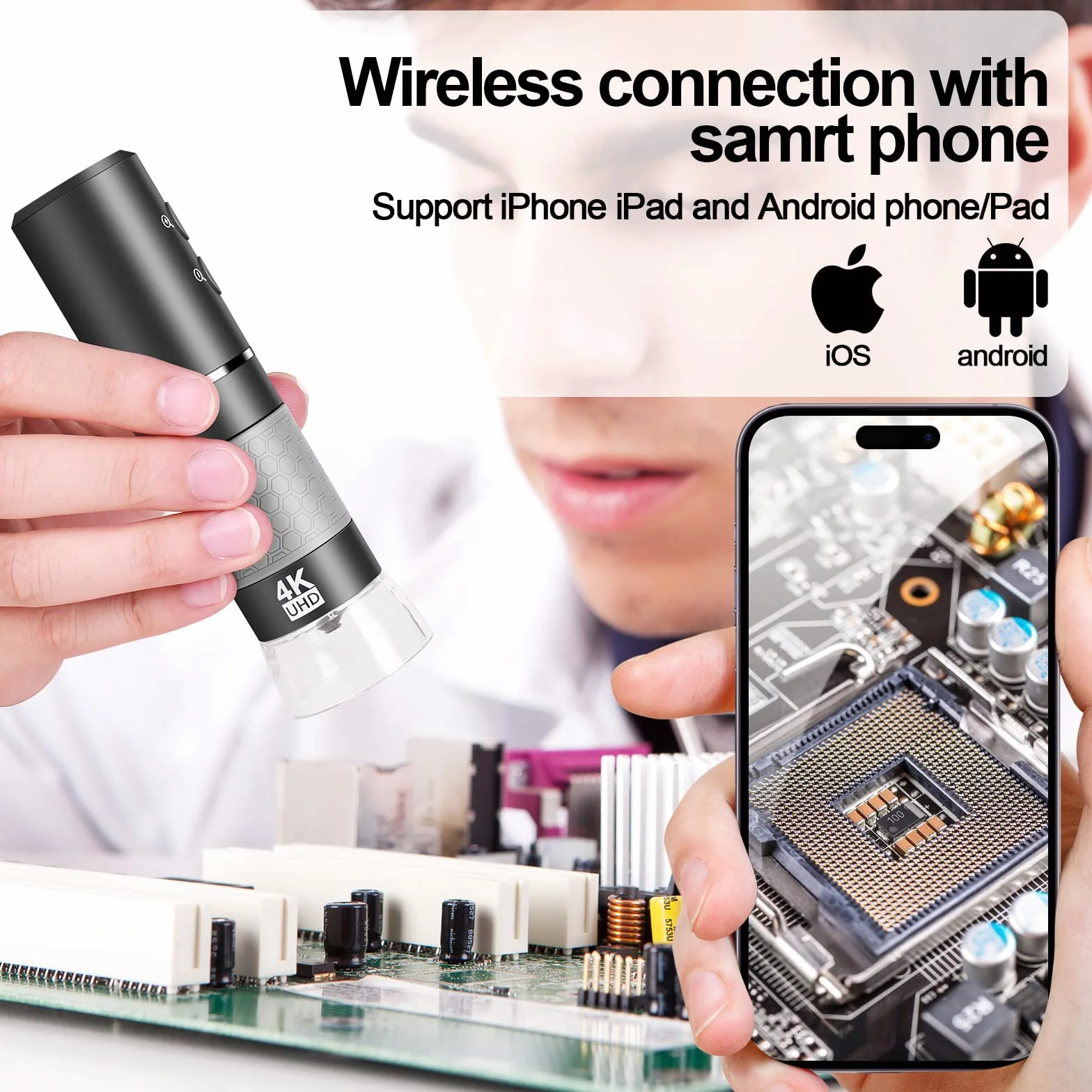 4K WiFi Cyfrowa kamera mikroskopowa dla iPhone Android Phone i Windows Mac PC, bezprzewodowy mikroskop ręczny 3840x2160P, przenośny mikroskop dla dorosłych i dzieci