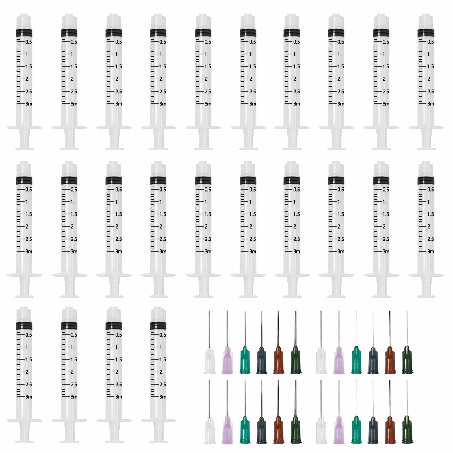 Strzykawka z tępą końcówką igły, 3 ml, 24 sztuki, plastikowa strzykawka z tępą końcówką, jednorazowe strzykawki z igłą, rozmiary do laboratorium, zastosowań przemysłowych