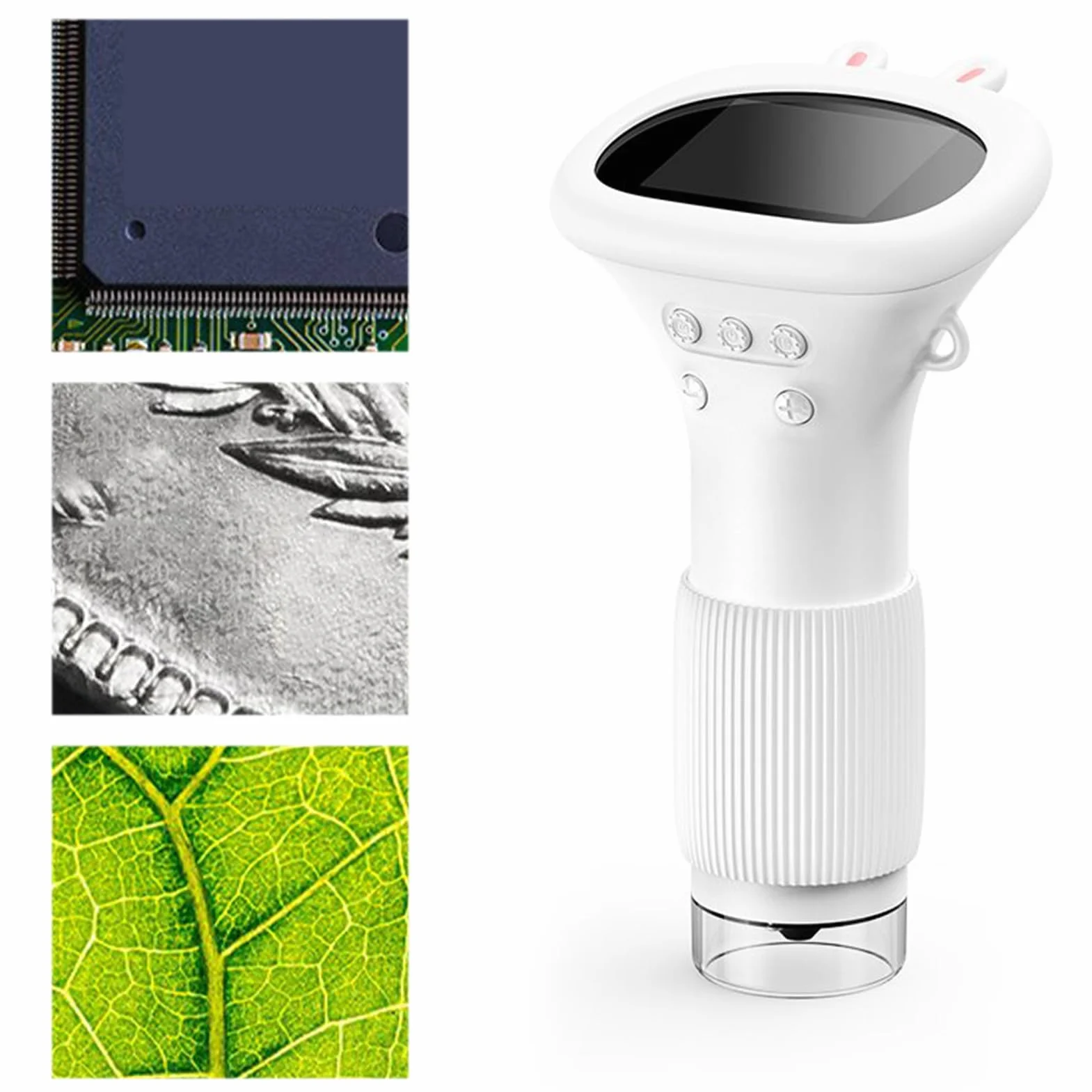 Przenośny Mikroskop Cyfrowy, Mikroskop Ręczny 1000X z 8 Regulowanymi Diodami LED, Ekran IPS o Przekątnej 2,0 Cala, Obrazowanie HD w Czasie Rzeczywistym, do Nauki (WHITE)