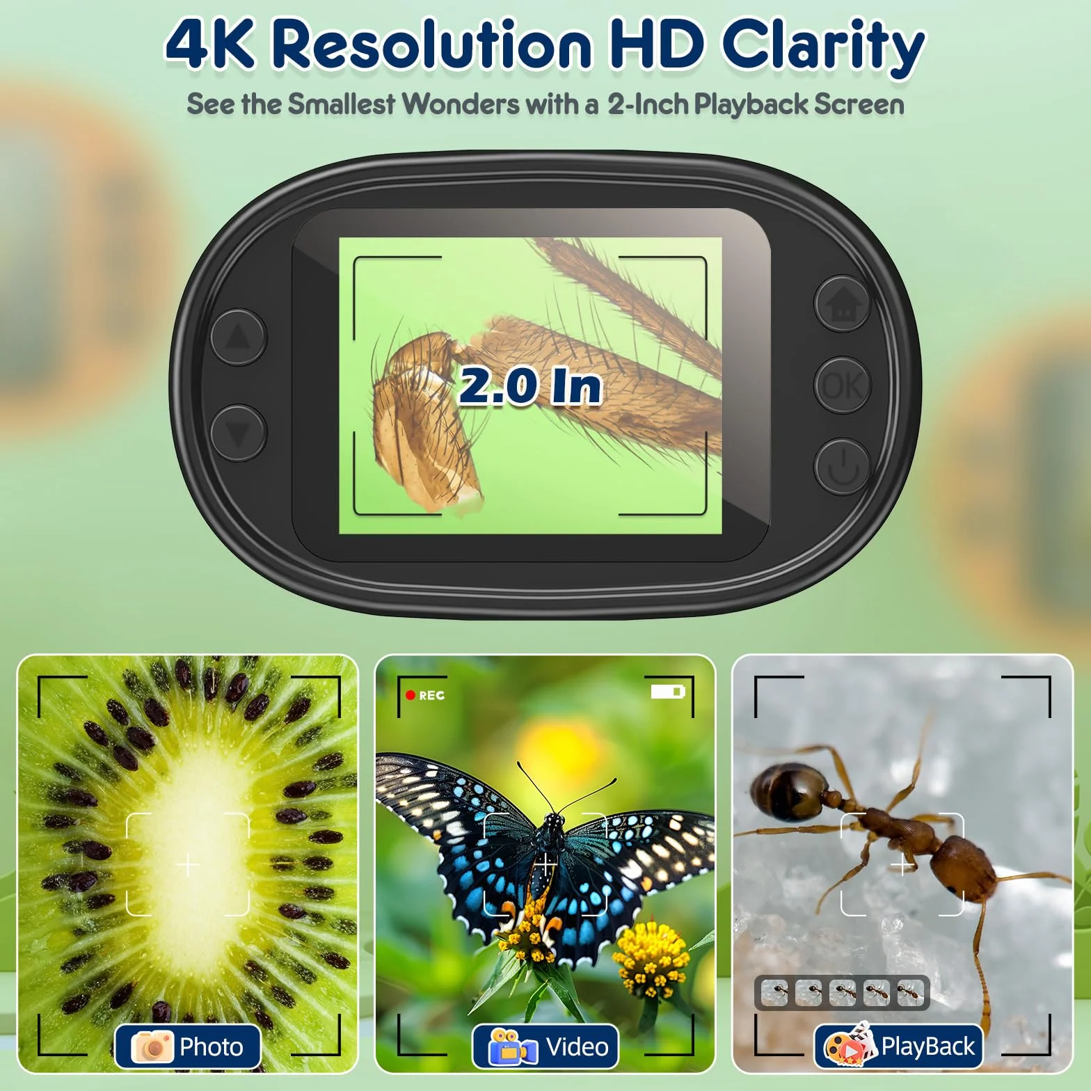 1000X przenośny mikroskop cyfrowy dla dzieci, ekran 4K o przekątnej 2,0", elektroniczny z zestawem szkiełek, minimikroskop kieszonkowy, prezent edukacyjny, dla 4-12 lat