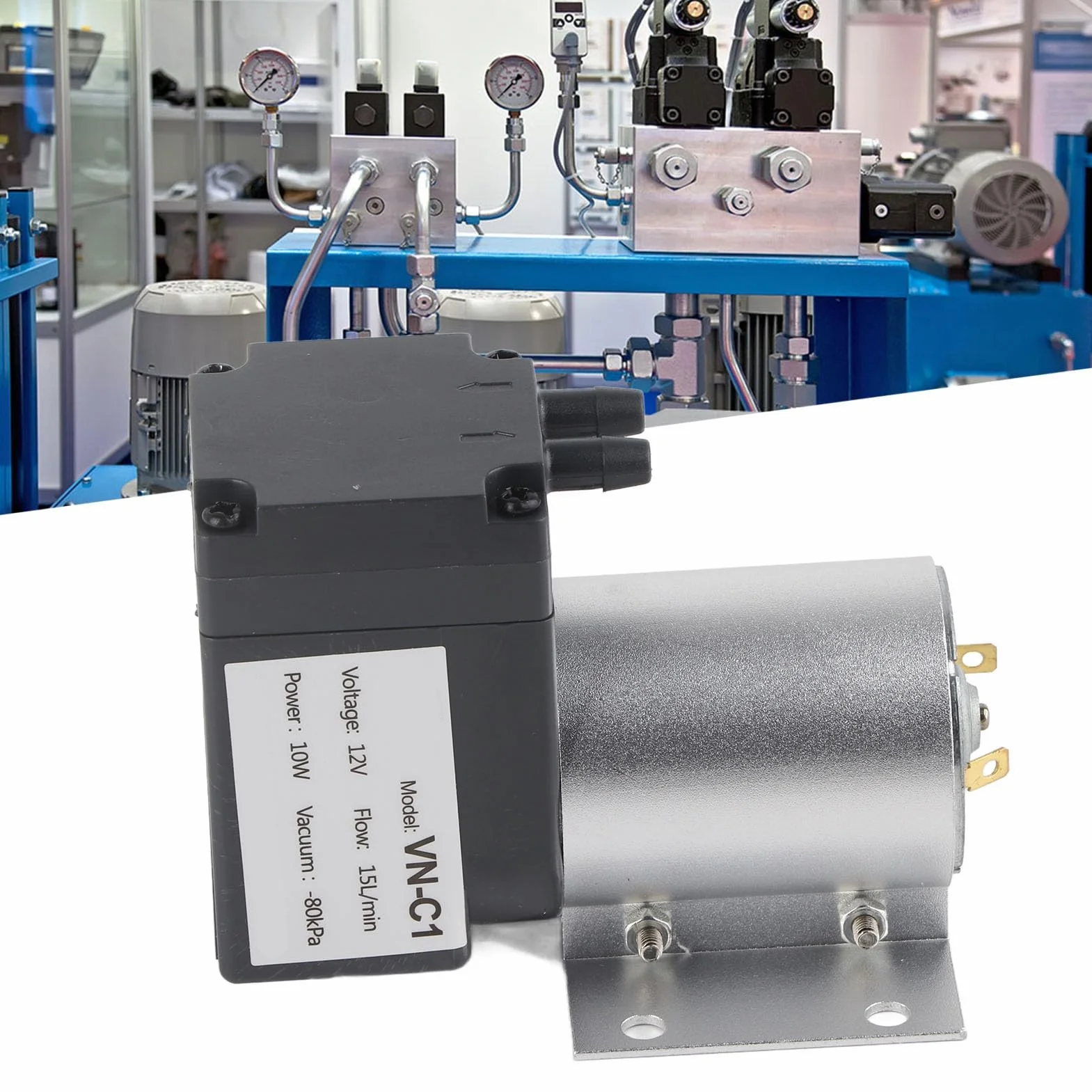 Membranowa pompa próżniowa VN-C1, -80 kPa, 10 W, DC12/24 V, 15 l/min, hałas <65 dB, materiał ABS i PE