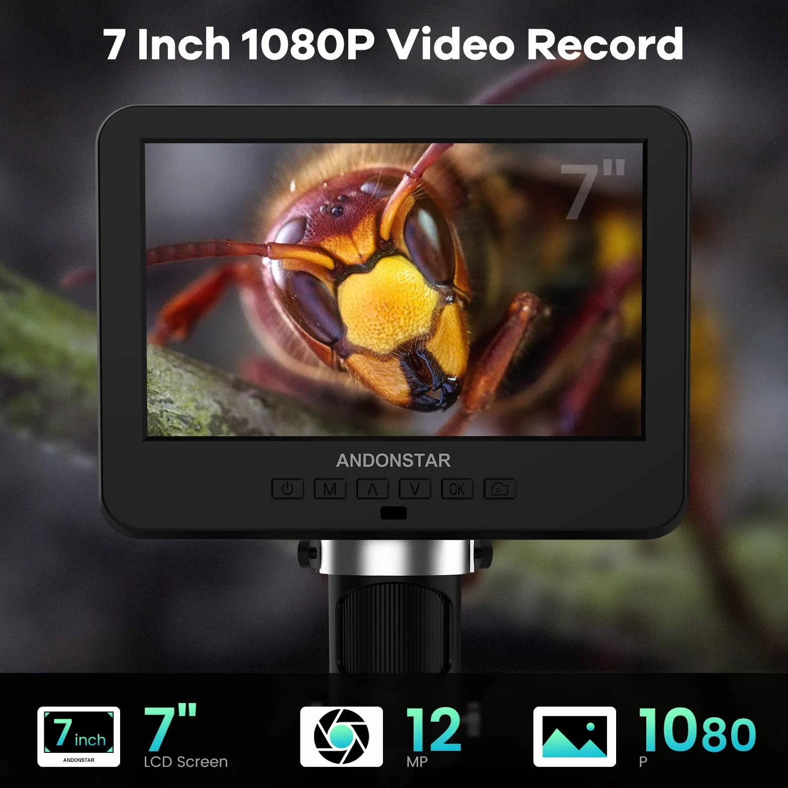 Andonstar AD246 mikroskop cyfrowy dla dorosłych, mikroskop lutowniczy z 3 soczewkami, nagrywanie wideo 1080P FHD, 7-calowy LCD 500x, mikroskop monetowy, zestaw mikroskopu biologicznego z kartą 32 GB, przygotowane slajdy