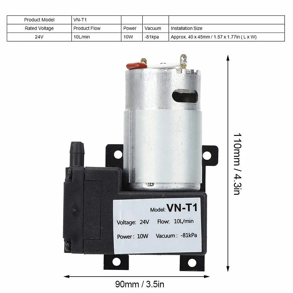 Pompa próżniowa DC 12V/24V Mini, 10L/min Cicha sprężarka powietrza VN-T1((DC24V))