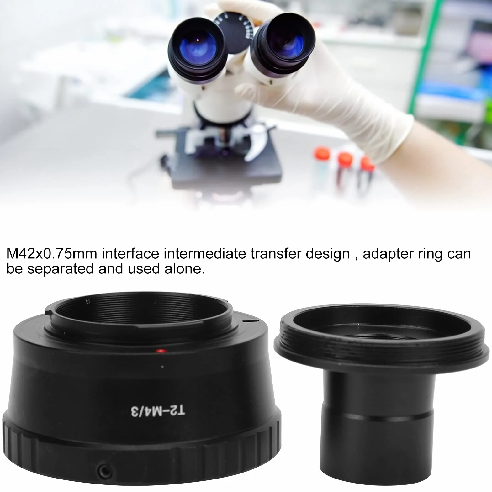 Zunate Adapter T, 23,2 mm, biologiczny mikroskop, rura przedłużająca T-Mount, pierścień adaptera T2 do aparatu M4 / 3-calowego M42x0,75 adapter obiektywu