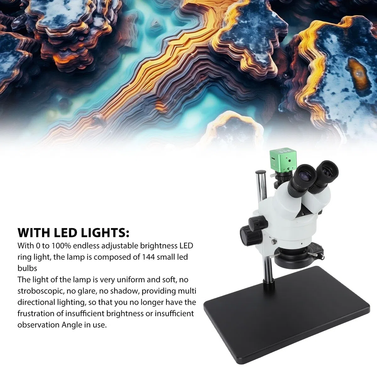Microscopio Zoom Stereo Trinoculare, 4K 41MP 1080P USB Stereomicroscopio Trinoculare Girevole Microscopio Trinoculare con Supporto LED, Ingrandimento 7x a 45x (Spina europea)