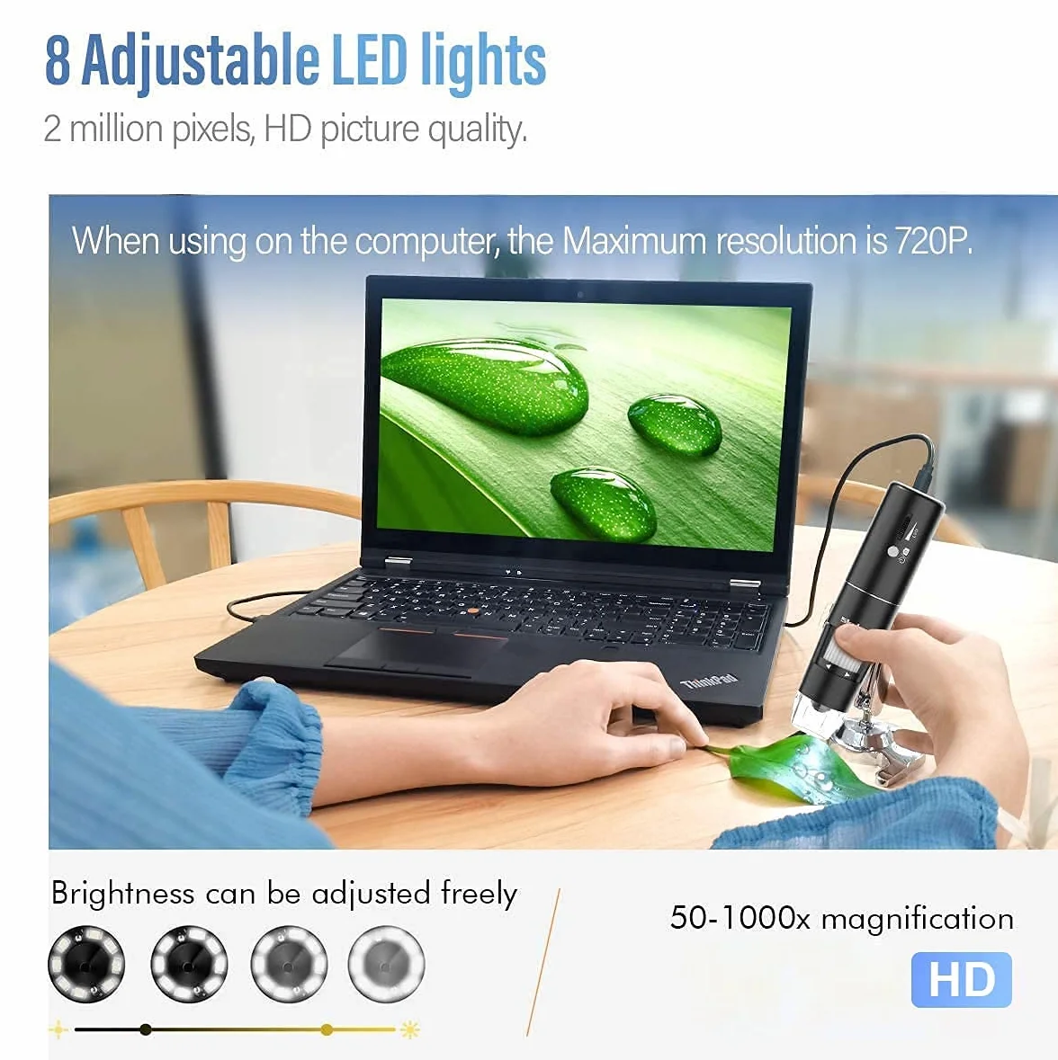 Bezprzewodowy mikroskop cyfrowy Skybasic 50X-1000X WiFi ręczny zoom powiększający 1080P FHD 2.0 MP 8 LED kompatybilny ze smartfonami i tabletami Android i iOS Windows Mac