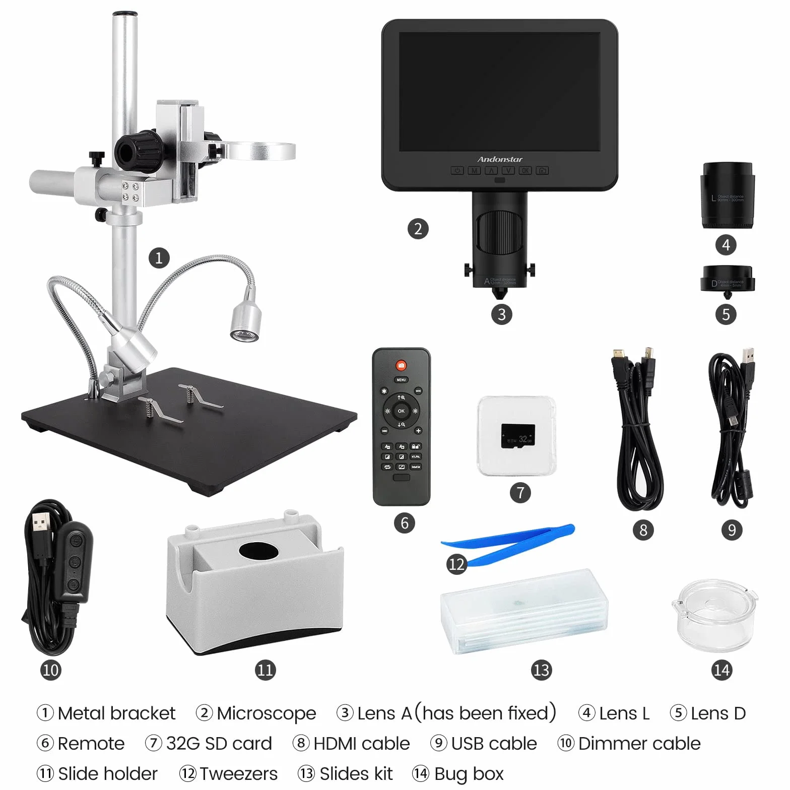 Andonstar AD246S mikroskop cyfrowy HDMI 2000x dla dorosłych, 3 soczewki 2160P UHD, 7-calowy mikroskop lutowniczy LCD, mikroskop monetowy, zestaw mikroskopu biologicznego z kartą 32 GB, kompatybilny z systemem Windows