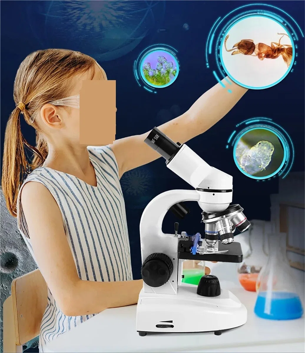 Mikroskop Stereoskopowy, 30000X Biologiczny teleskop HD Cyfrowy laboratoryjny złożony z okularami szerokokątnymi 10X i 50X do laboratorium