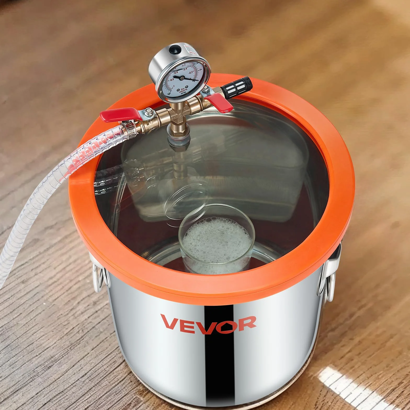 VEVOR Zestaw pompy próżniowej 110 l/min, zestaw komory odgazowującej 11,36 l, jednostopniowa pompa próżniowa, pokrywa ze szkła hartowanego, rura 1,5 m, do stabilizacji żywicy silikonowej do