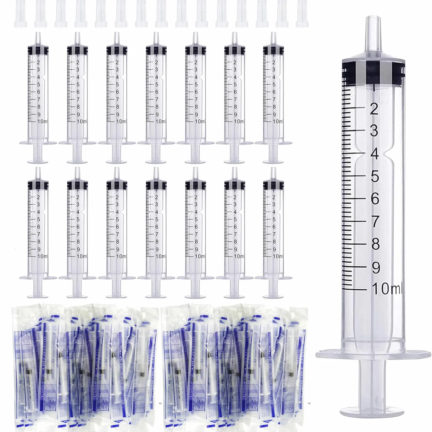 Strzykawki 10 ml, tworzywo sztuczne, z pokrywką, do płynu, sterylne strzykawki bez igły, do laboratorium naukowego, pomiaru i wydawania karmienia zwierząt, nawadniania roślin