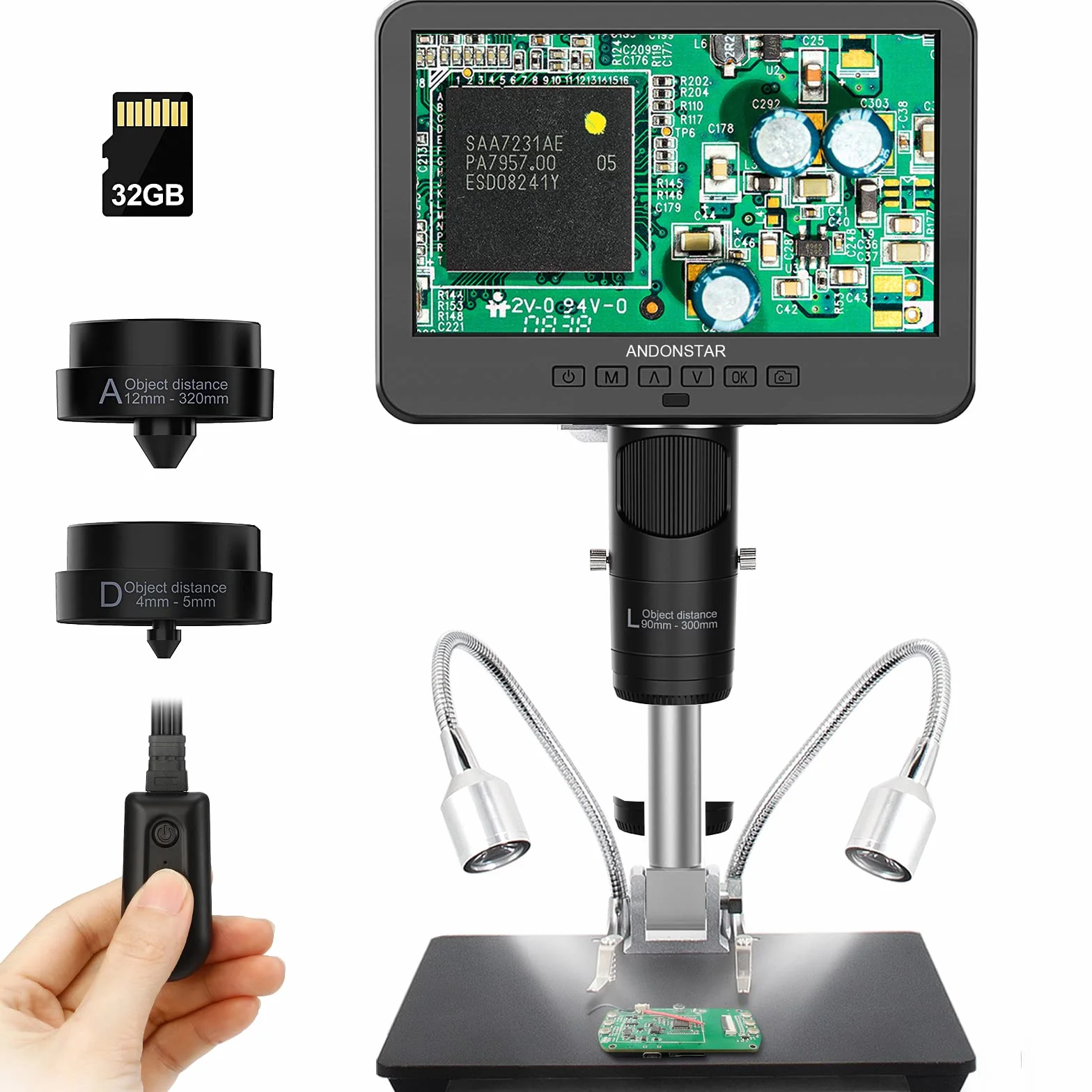 Andonstar AD246 mikroskop cyfrowy dla dorosłych, mikroskop lutowniczy z 3 soczewkami, nagrywanie wideo 1080P FHD, 7-calowy LCD 500x, mikroskop monetowy, zestaw mikroskopu biologicznego z kartą 32 GB, przygotowane slajdy