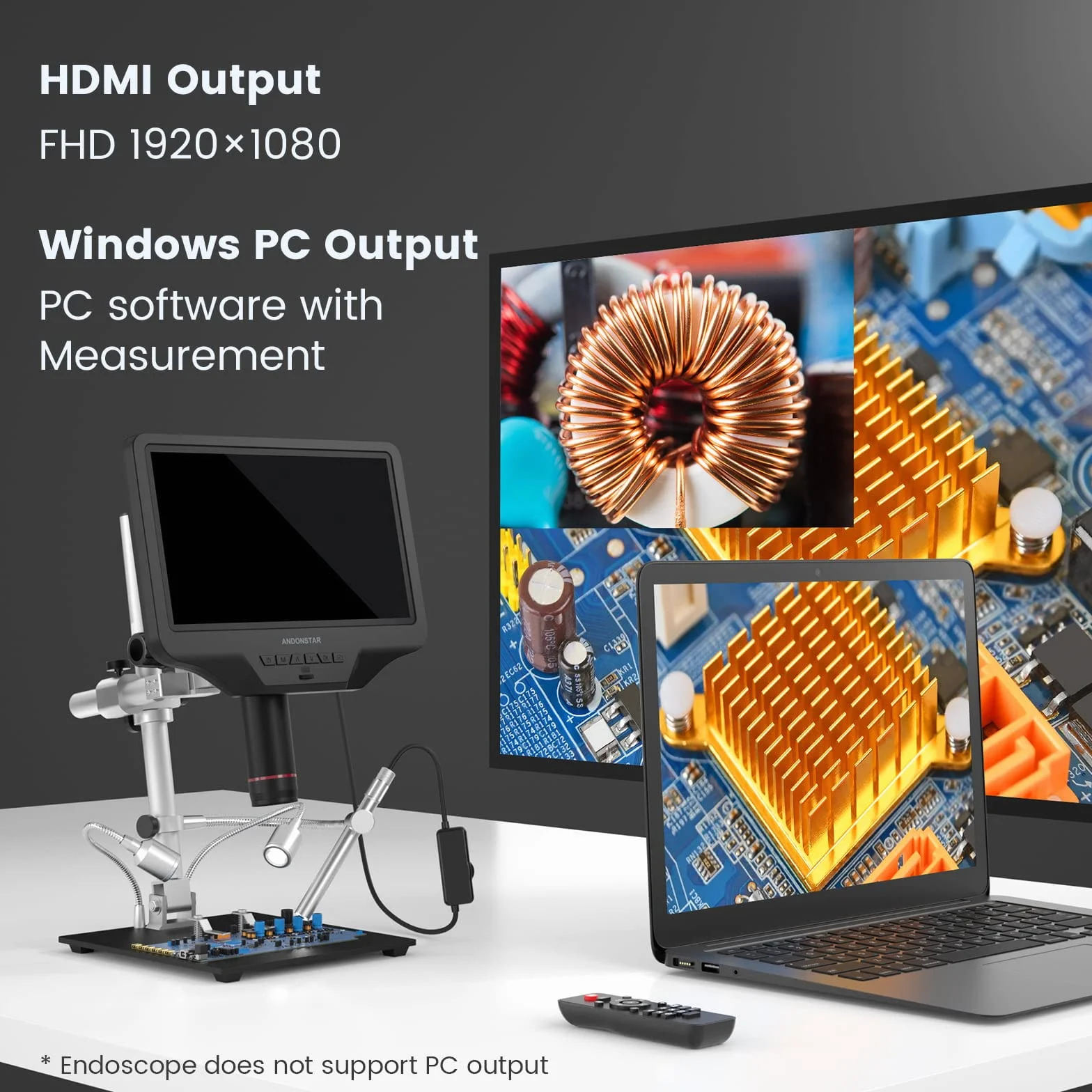 Andonstar AD409 Pro HDMI Cyfrowy Mikroskop z Endoskopem, 10.1 Calowy Ekran LCD, 300X USB Elektroniczny do Lutowania PCB, Obsługuje PC z Systemem Windows