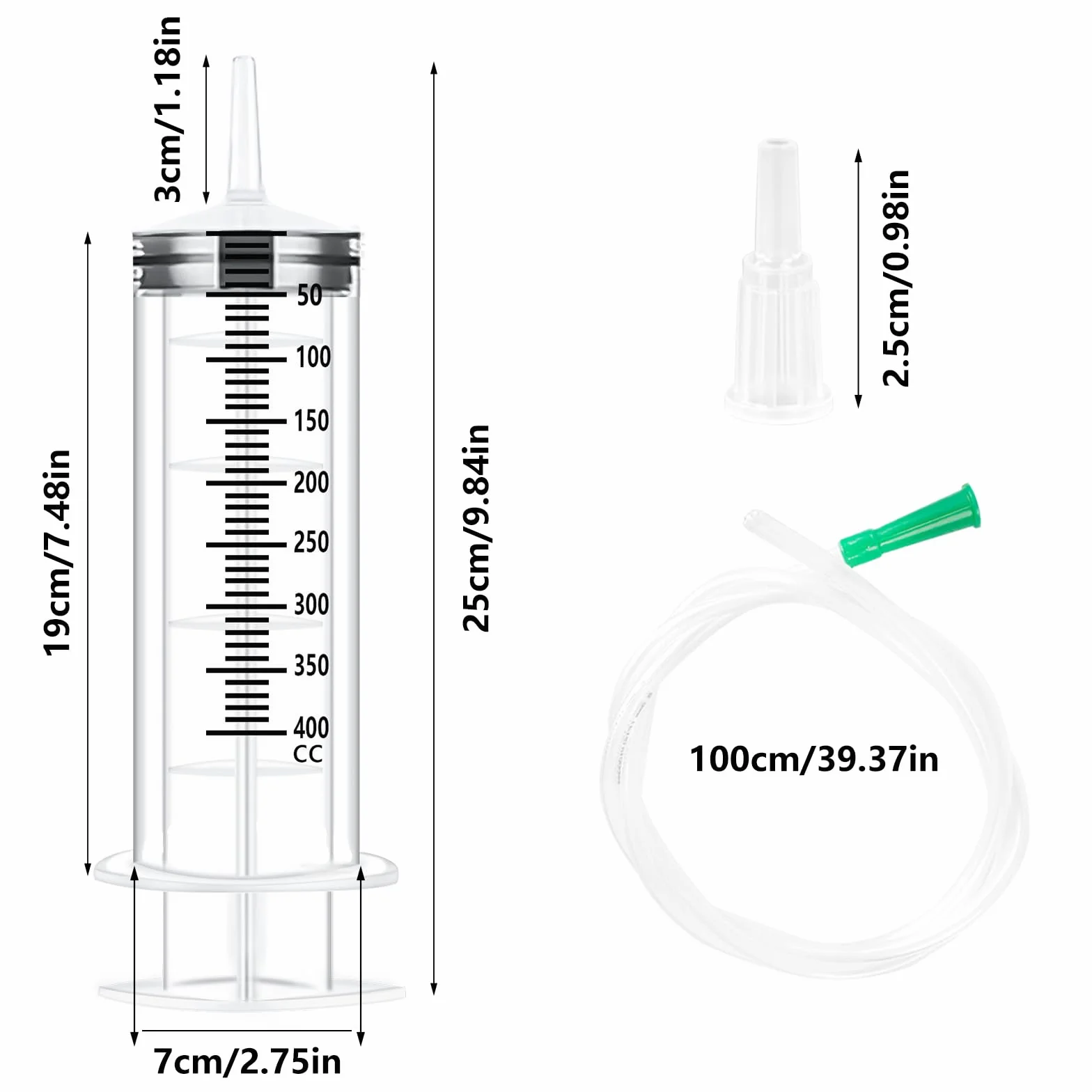 400 ml (500 ml) duża strzykawka z wężem, plastikowa strzykawka, wielokrotnego użytku, pojedyncze opakowanie do laboratoryjnych aplikatorów oleju lub kleju, do karmienia zwierząt domowych