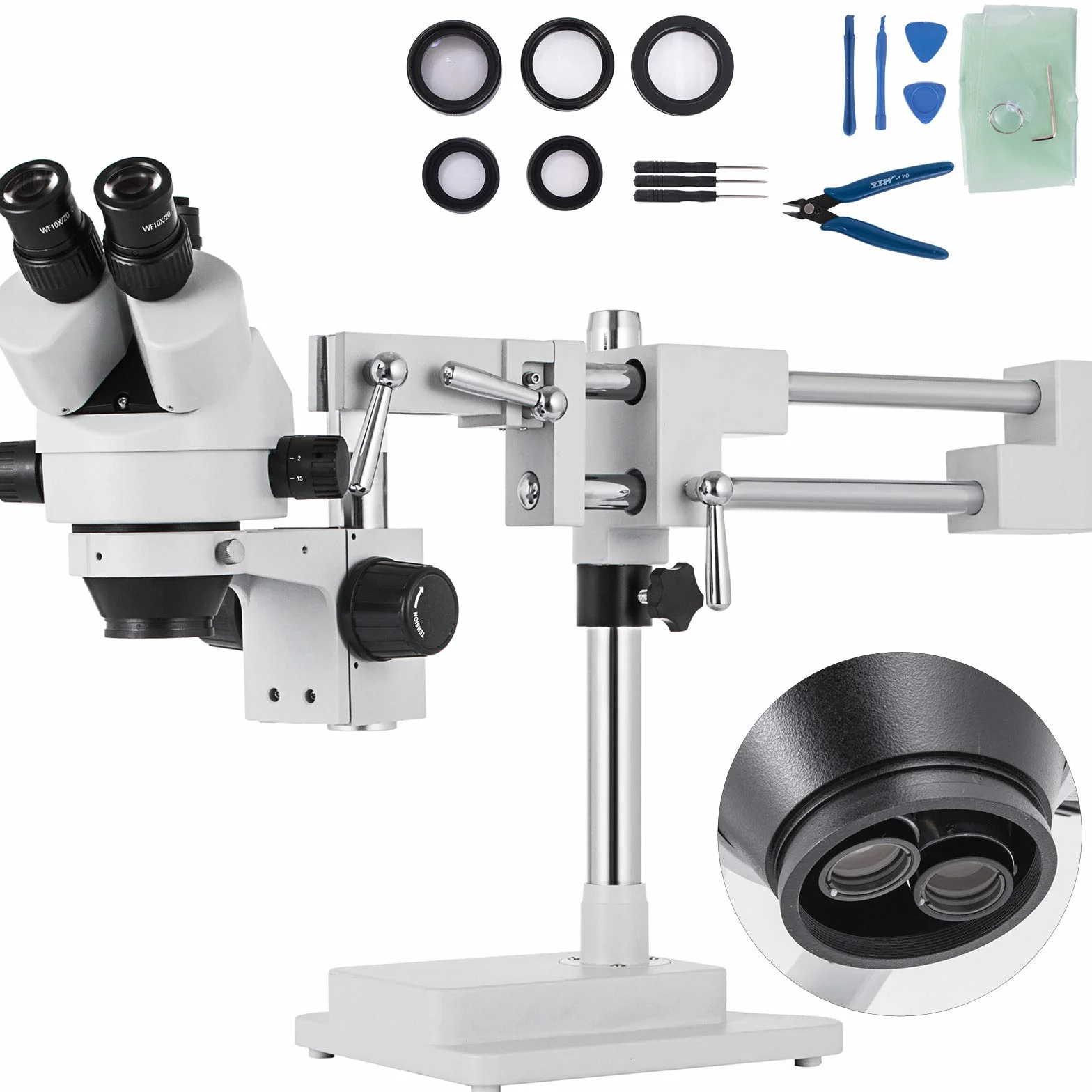 VEVOR Mikroskop stereofoniczny 3,5X-90X Simul Focal trójokularowy zoom 360 stopni obrotowy trójokularowy stereo, mikroskop, podwójne ramię, laboratoryjne, mikroskop, wideo