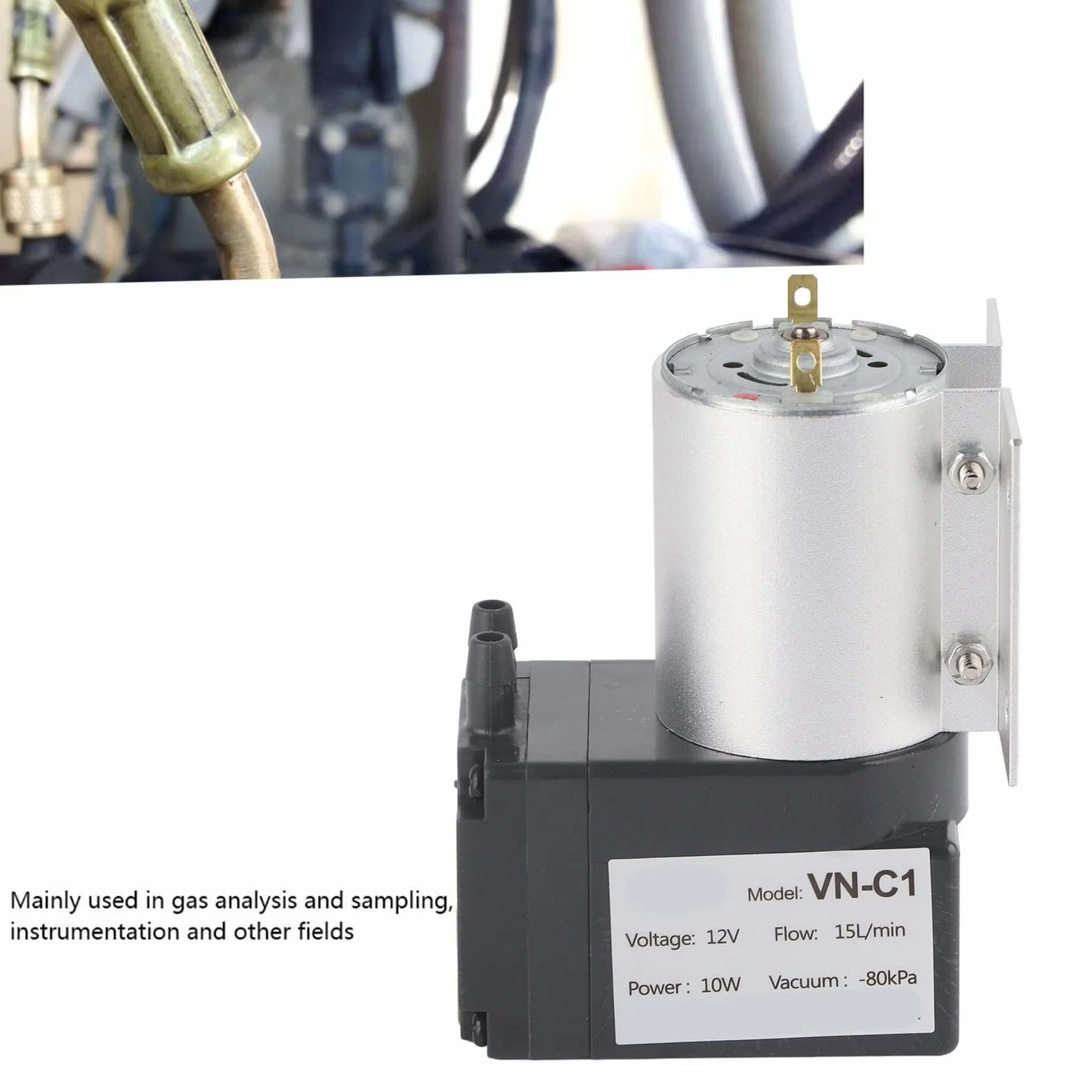 Membranowa pompa próżniowa VN-C1, -80 kPa, 10 W, DC12/24 V, 15 l/min, hałas <65 dB, materiał ABS i PE