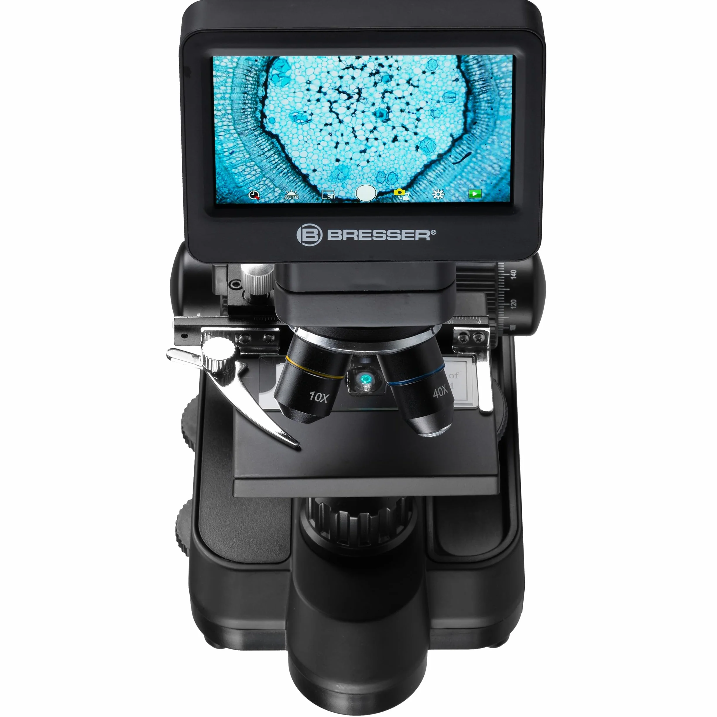 Bresser Mikroskop Biolux Touch 5 MP LCD mikroskop do szkoły i hobby z mechanicznym stołem krzyżowym, HDMI, USB, złączem SD