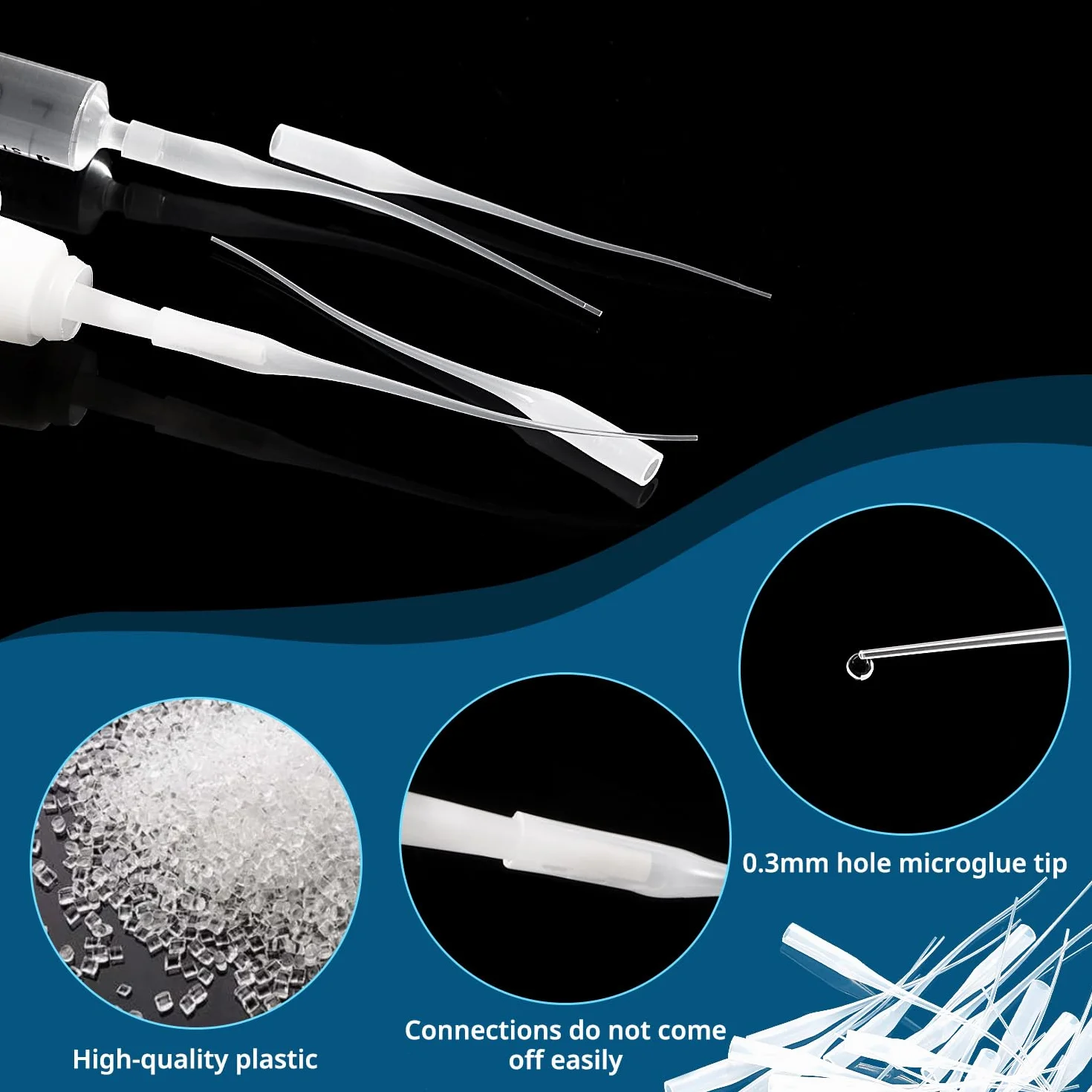 VooGenzek 100 Sztuk 0.3mm Mikrokońcówek Kleju, Precyzyjny Aplikator Przedłużający Klej, Precyzyjny Aplikator Przedłużacza Kleju, do Dozowania Kleju w Laboratorium Rzemiosła