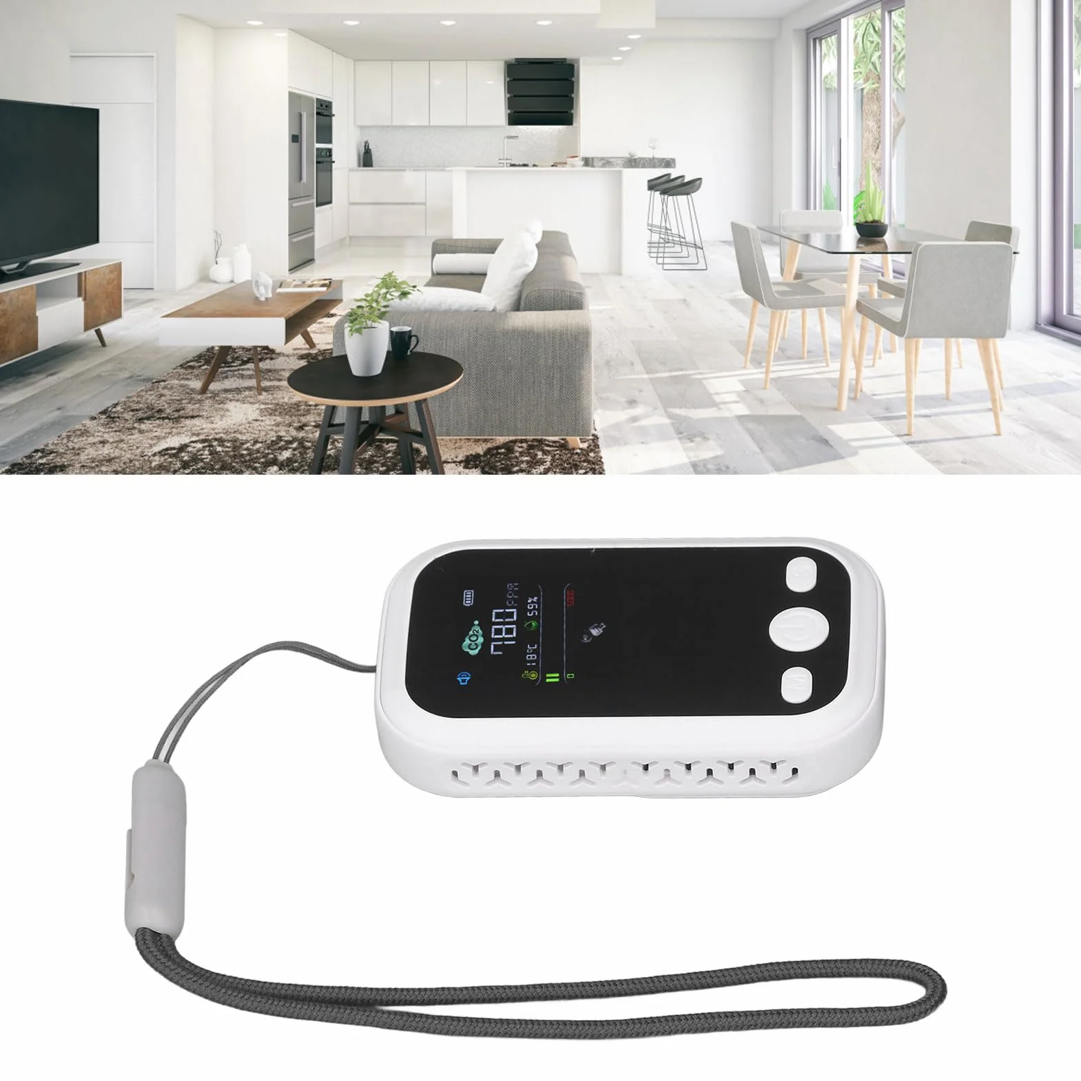 Detektor CO2 Typ C Ekran IPS Detektor CO2, Miernik CO2 Tester Temperatury i Wilgotności z Czujnikiem Podczerwieni NDIR dla Fabryk i Rodzin Monitorowanie Jakości Powietrza (WHITE)