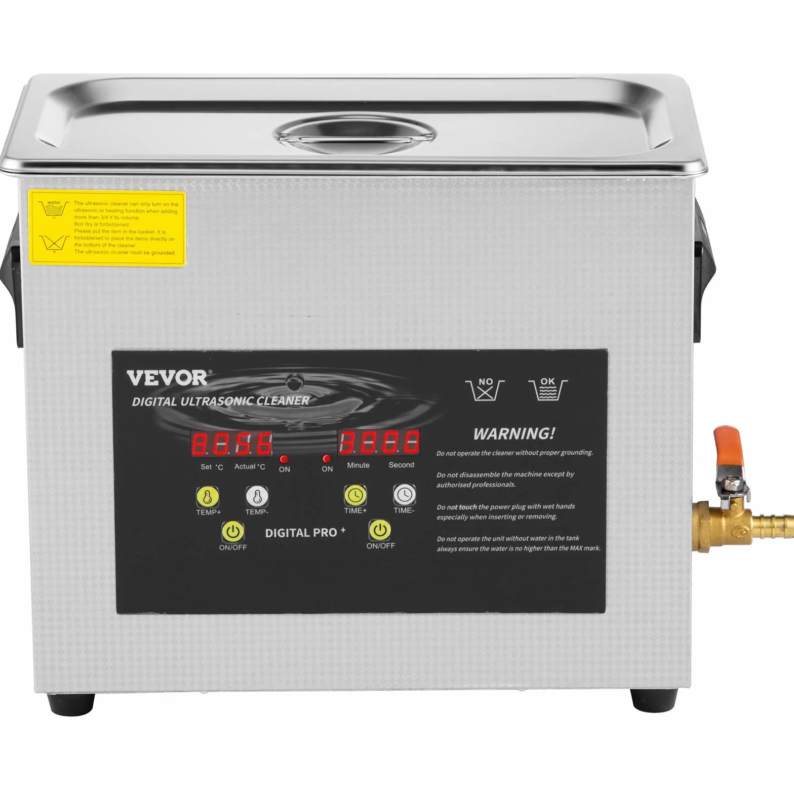 VEVOR Ulepszony środek czyszczący ultradźwiękowy 6 l (grzejnik ultradźwiękowy 200 W 180 W) Cyfrowy laboratoryjny ultradźwiękowy odkurzacz części z zegarem do czyszczenia narzędzi jubilerskich