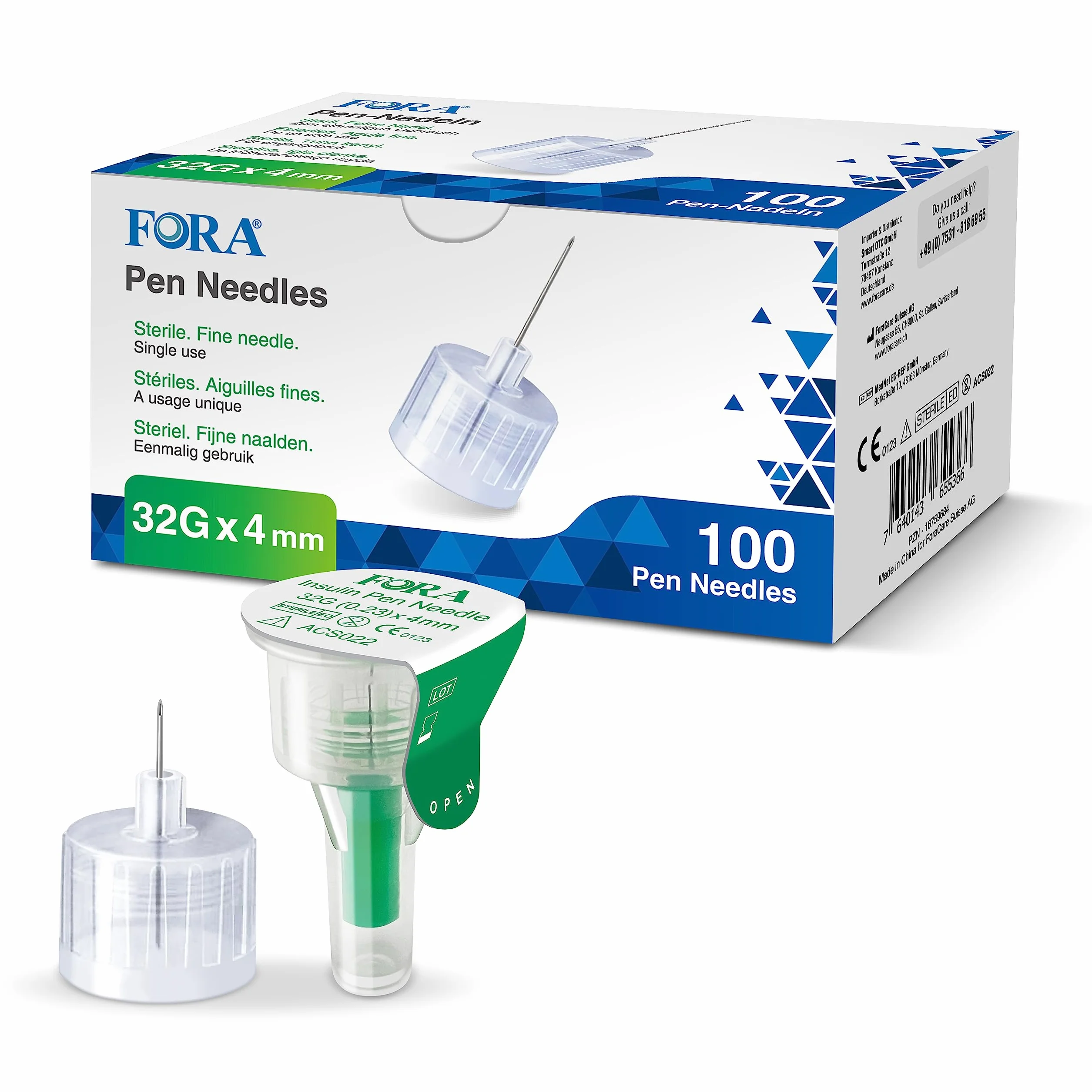FORA Komfortowe igły do insuliny (32G, 4 mm) – uniwersalne zastosowanie, opakowanie 100 sztuk