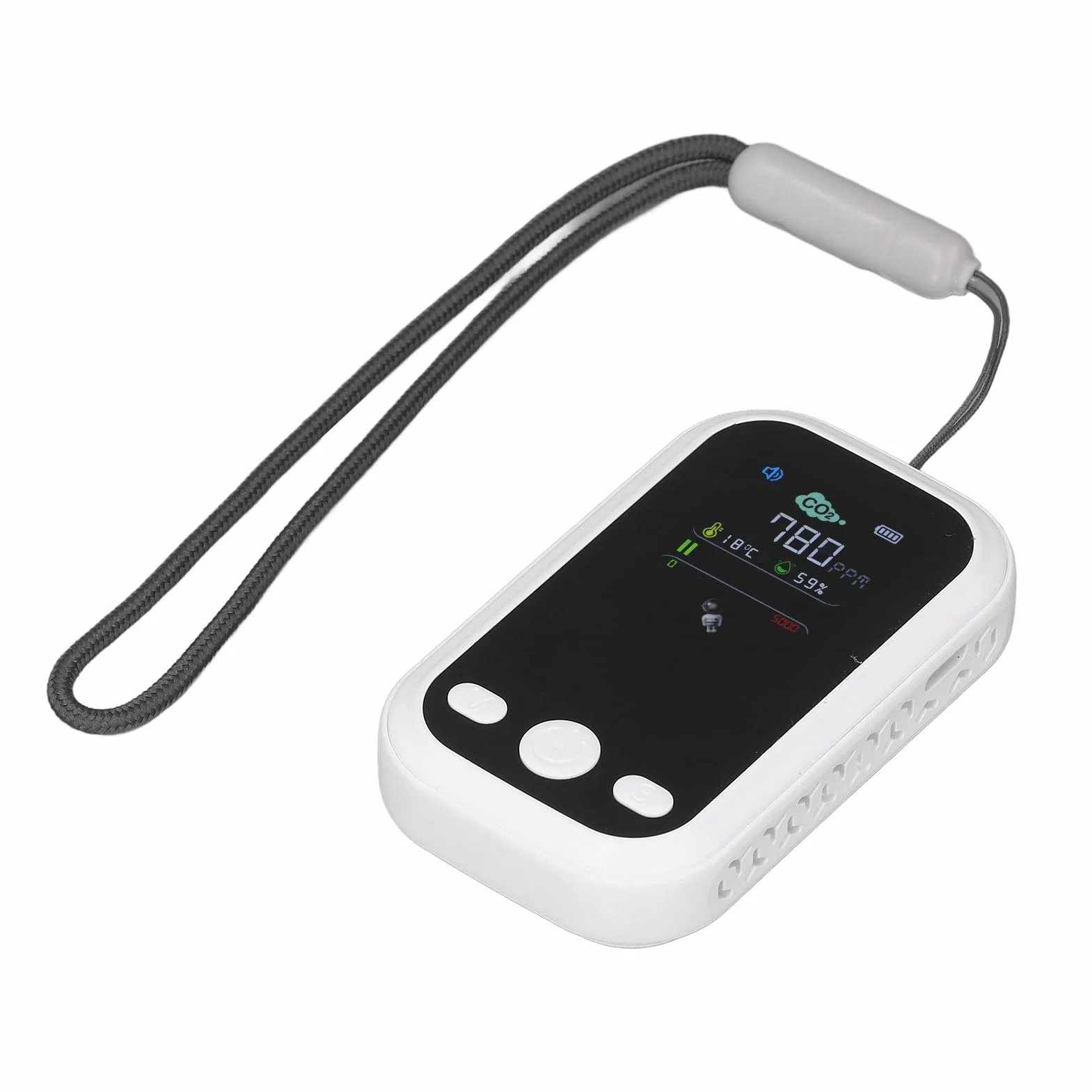 Detektor CO2 Typ C Ekran IPS Detektor CO2, Miernik CO2 Tester Temperatury i Wilgotności z Czujnikiem Podczerwieni NDIR dla Fabryk i Rodzin Monitorowanie Jakości Powietrza (WHITE)