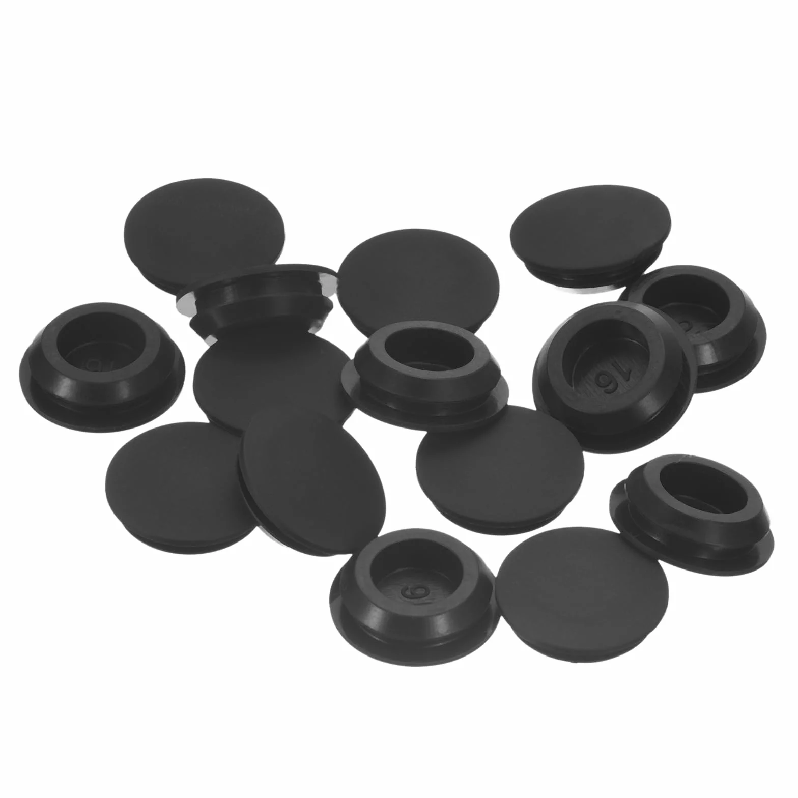 QUARKZMAN 15 sztuk silikonowych zaślepek, gumowe okrągłe zatrzaski do otworu 15,5-17 mm, wodoodporne zatyczki do otworów, metalowe nasadki z otworami, nasadki na końcówki mebli, czarne