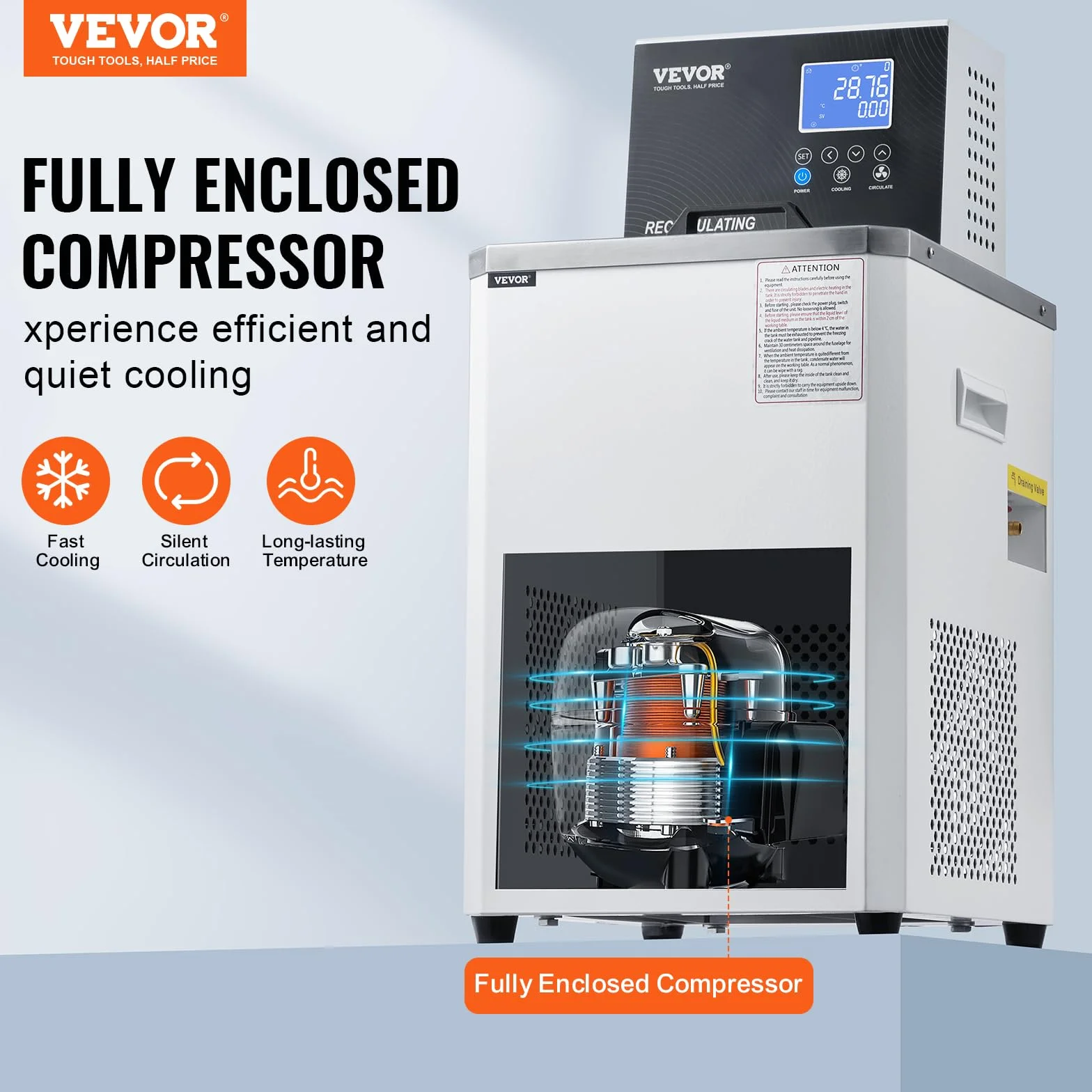 VEVOR Chłodnica laboratoryjna 6L ze stali nierdzewnej laboratoryjna pompa cyrkulacyjna -20~100 ° C chłodzony wodą cyrkulacyjny wyświetlacz LCD do biotechnologii, analizy chemiczne