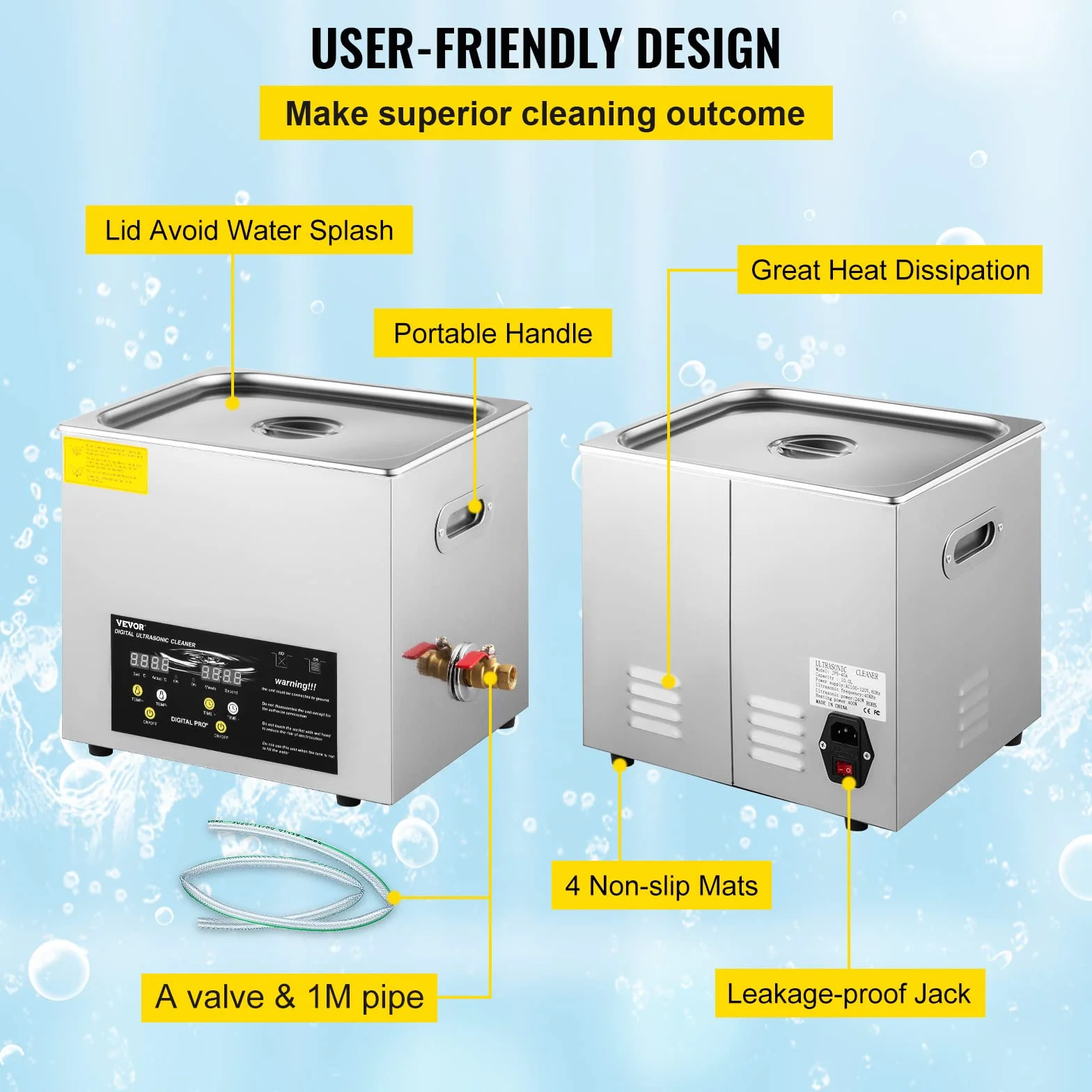 VEVOR Ulepszona myjka ultradźwiękowa 10 l (grzejnik ultradźwiękowy 400 W 240 W) Cyfrowy laboratoryjny myjka ultradźwiękowa z zegarem nagrzewnicy do czyszczenia części instrumentów