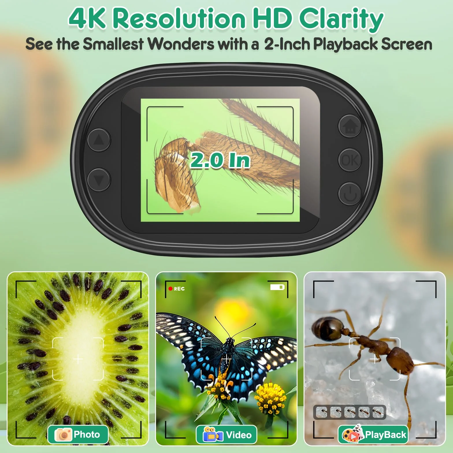 1000X przenośny mikroskop cyfrowy dla dzieci, ekran 4K o przekątnej 2,0", elektroniczny z zestawem szkiełek, minimikroskop kieszonkowy, prezent edukacyjny, dla 4-12 lat