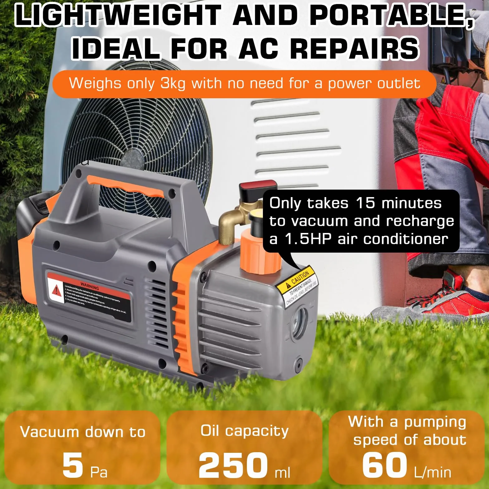 Pompa próżniowa kompatybilna z akumulatorem Mak-ita 18 V, 1-stopniowa, 2CFM, 1/4HP, 5 PA, tester próżniowy do narzędzi chłodniczych i powietrza HVAC AC, odgazowywania żywicy, opakowań próżniowych (bez