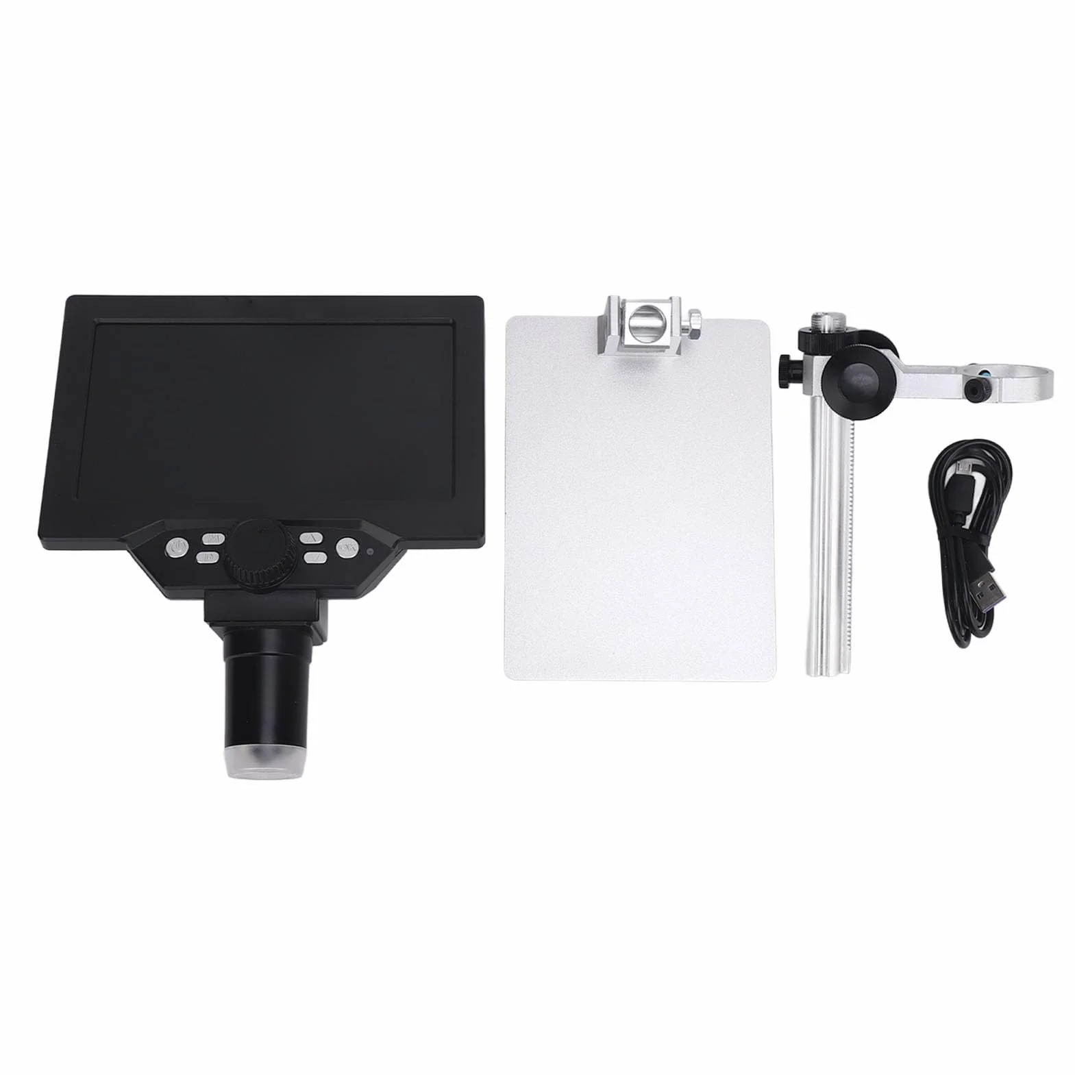 7-calowy Mikroskop Cyfrowy LCD, Powiększenie 1200X, Mikroskop Lutowniczy z Ogniskowaniem 12 MP, 8 Regulowanych Diod LED, Mikroskop 1080P do Lutowania Płytek Drukowanych na Monety