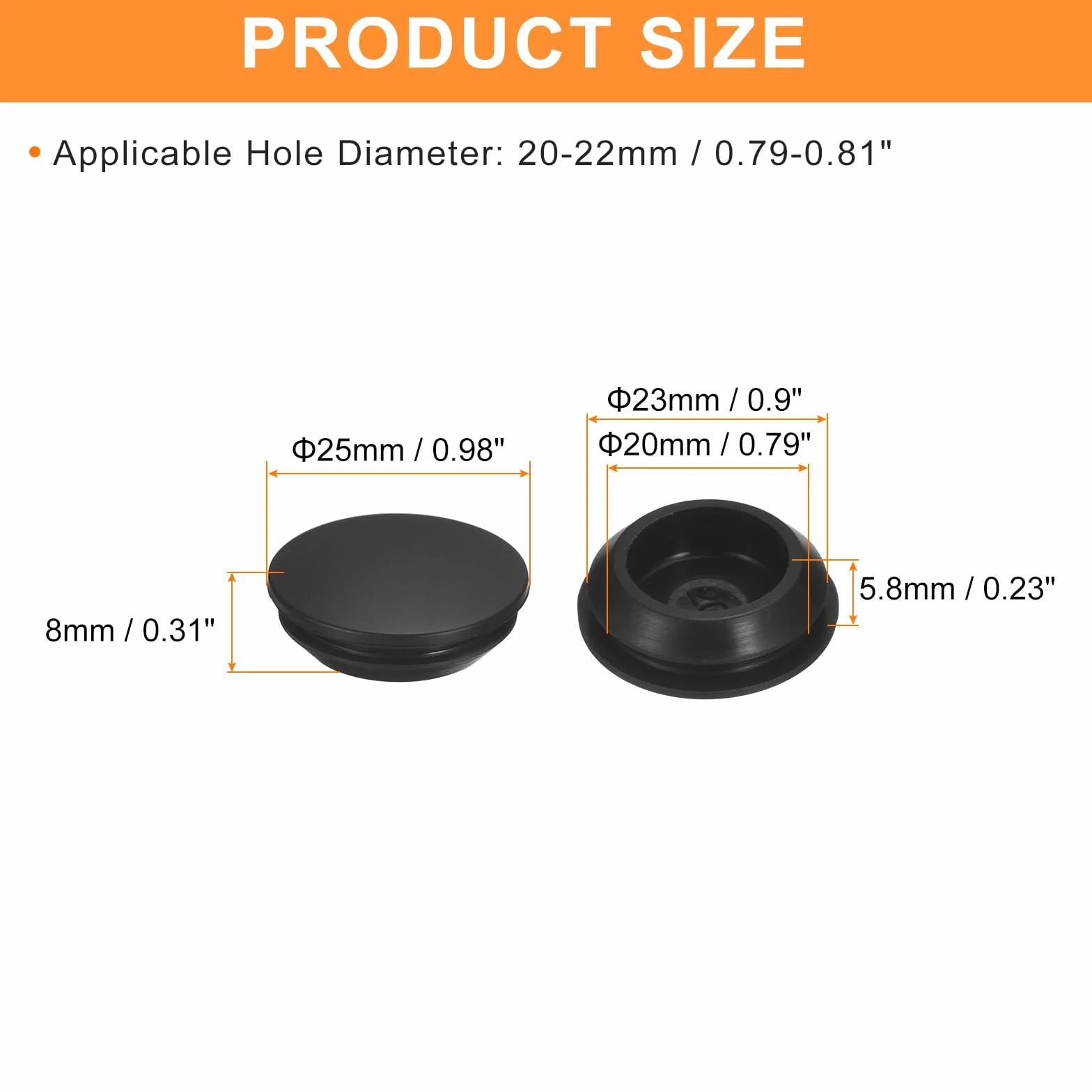 QUARKZMAN 16 sztuk silikonowych zaślepek, gumowych okrągłych zaślepek do otworu 20-22 mm, wodoodporne zaślepki otworów, metalowe zaślepki do rur, zaślepki na końcówki mebli, kolor czarny